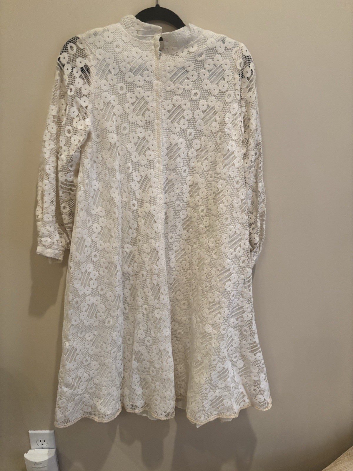 Vintage Late-1960s Off-White Lace Mock Neck Dress