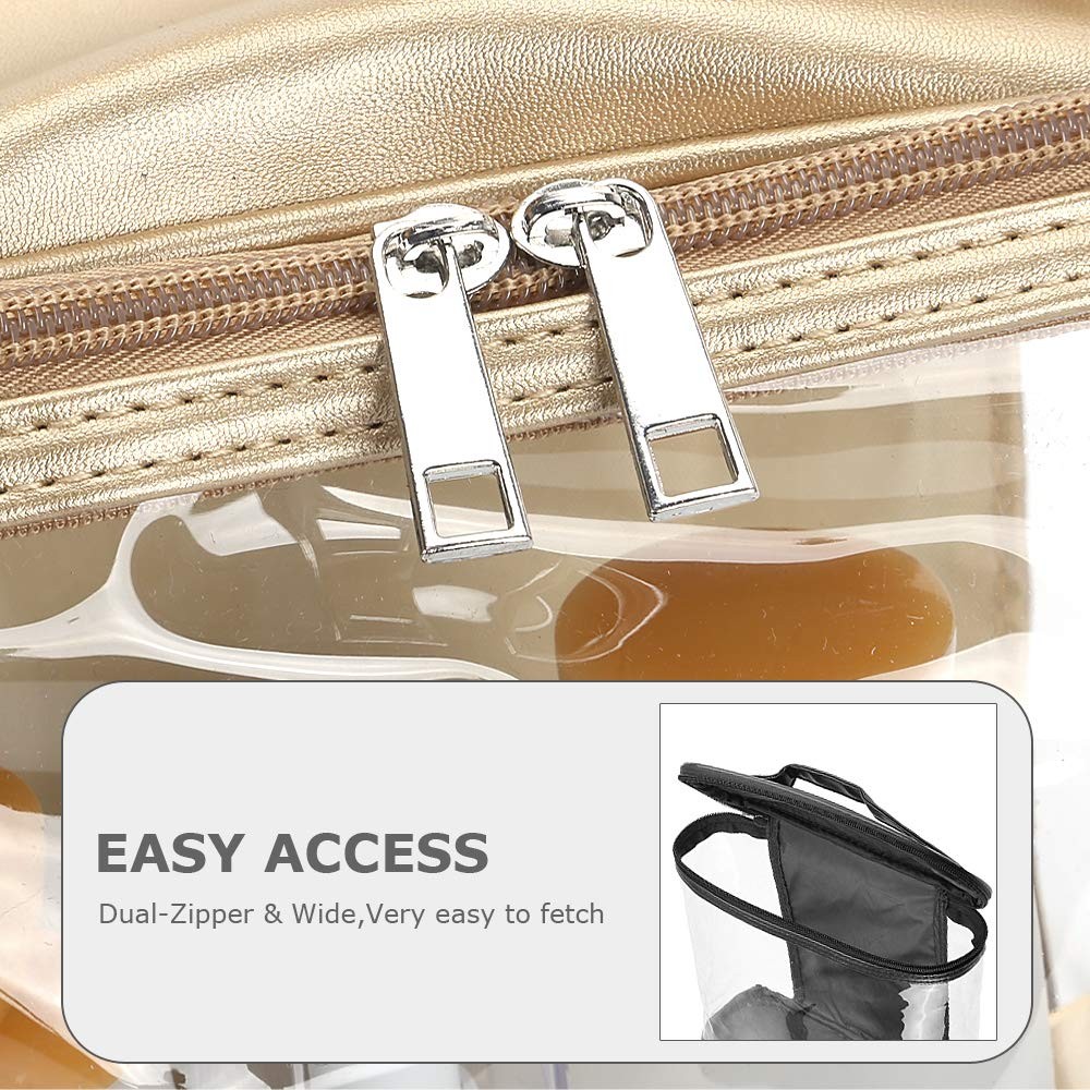 YORONIDA Cosmetic Bag, Portable Clear Toiletry Case 1 Piece, Gold 1PACK