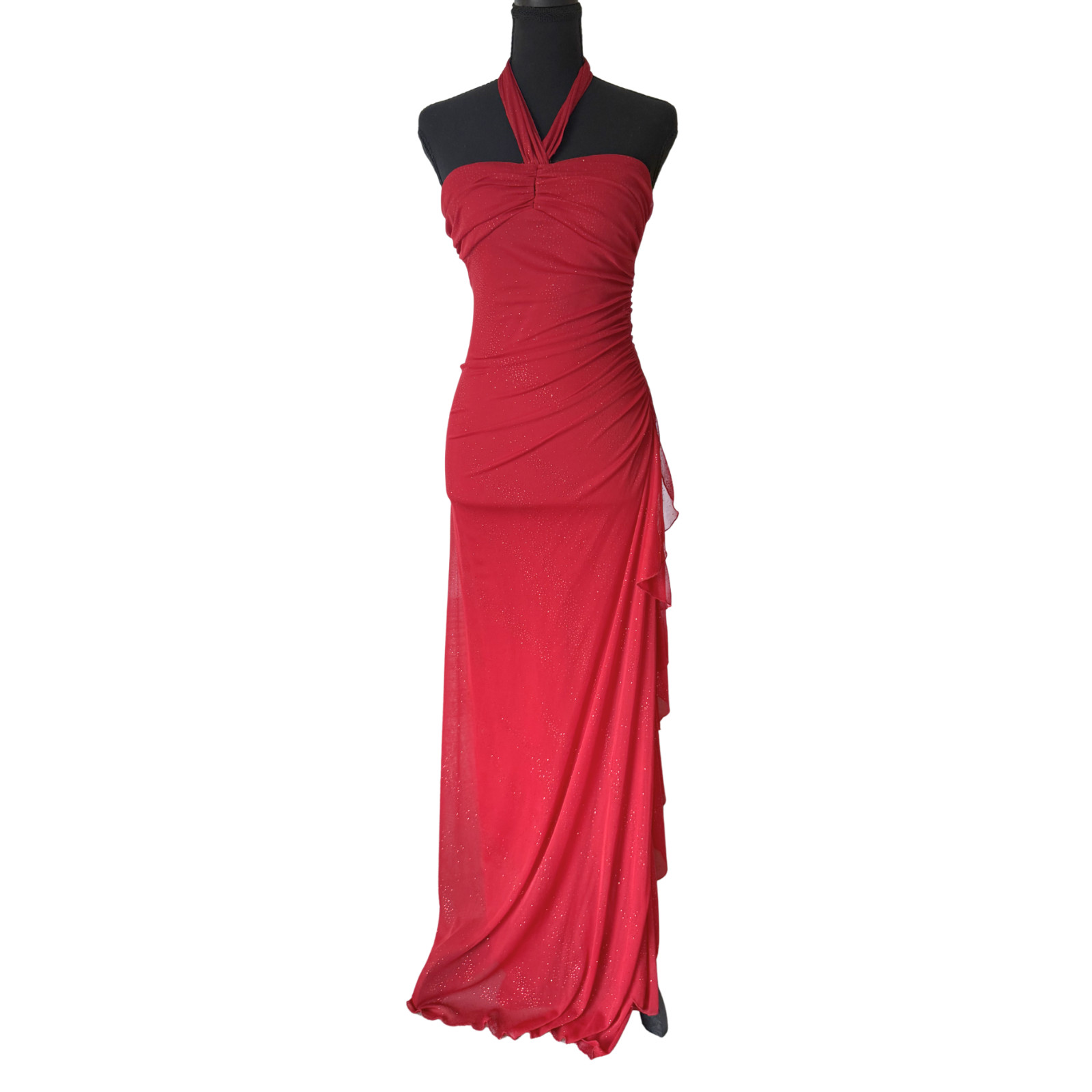 Vintage 90s/Y2k City Triangles Sparkling Cinderella Red Halter Dress Sz X-Small