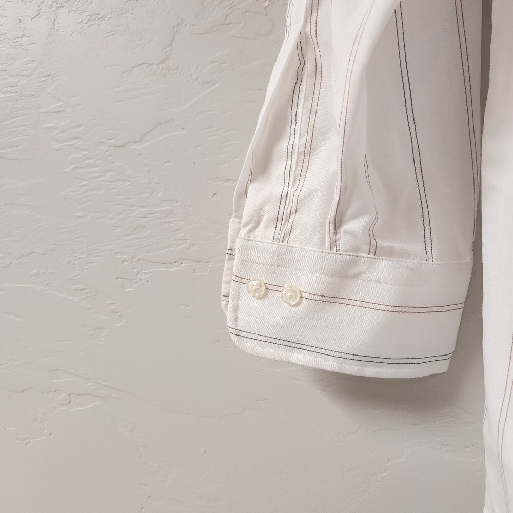 Vintage Christian Dior Plus Dress Shirt White Striped Mens Size 16 (L) Deadstock