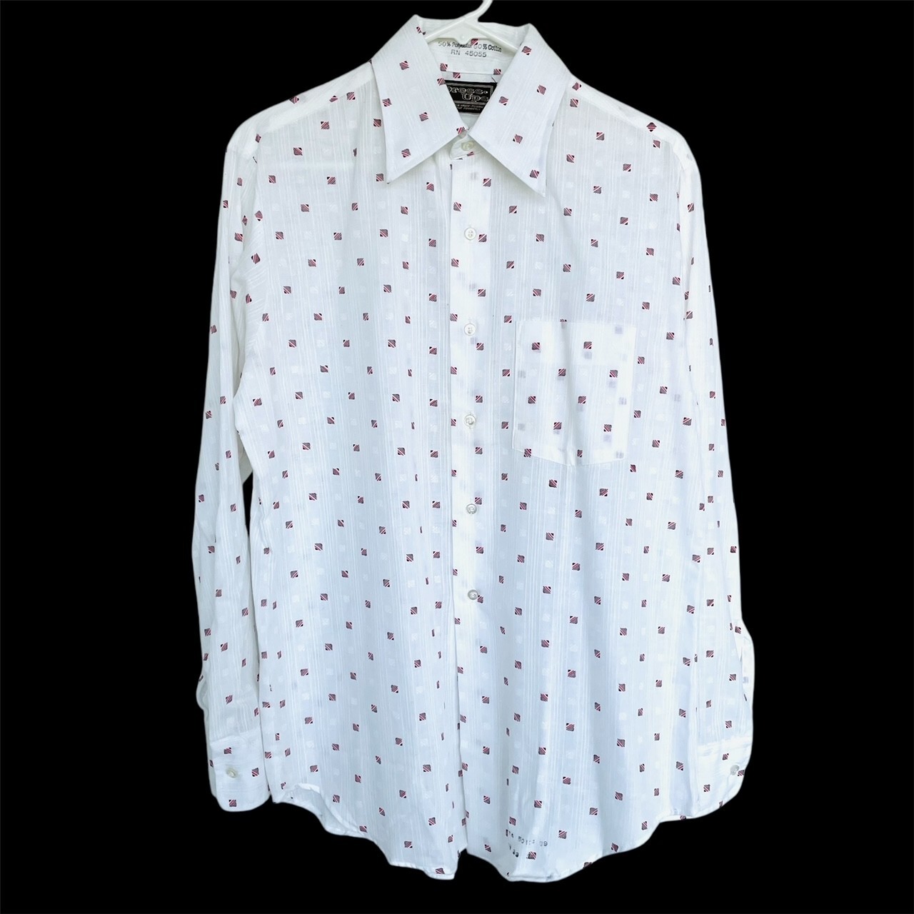 Vtg 60s 70s Dress Ups Polyester Cotton LS Shirt Butterfly Collar Rockabilly