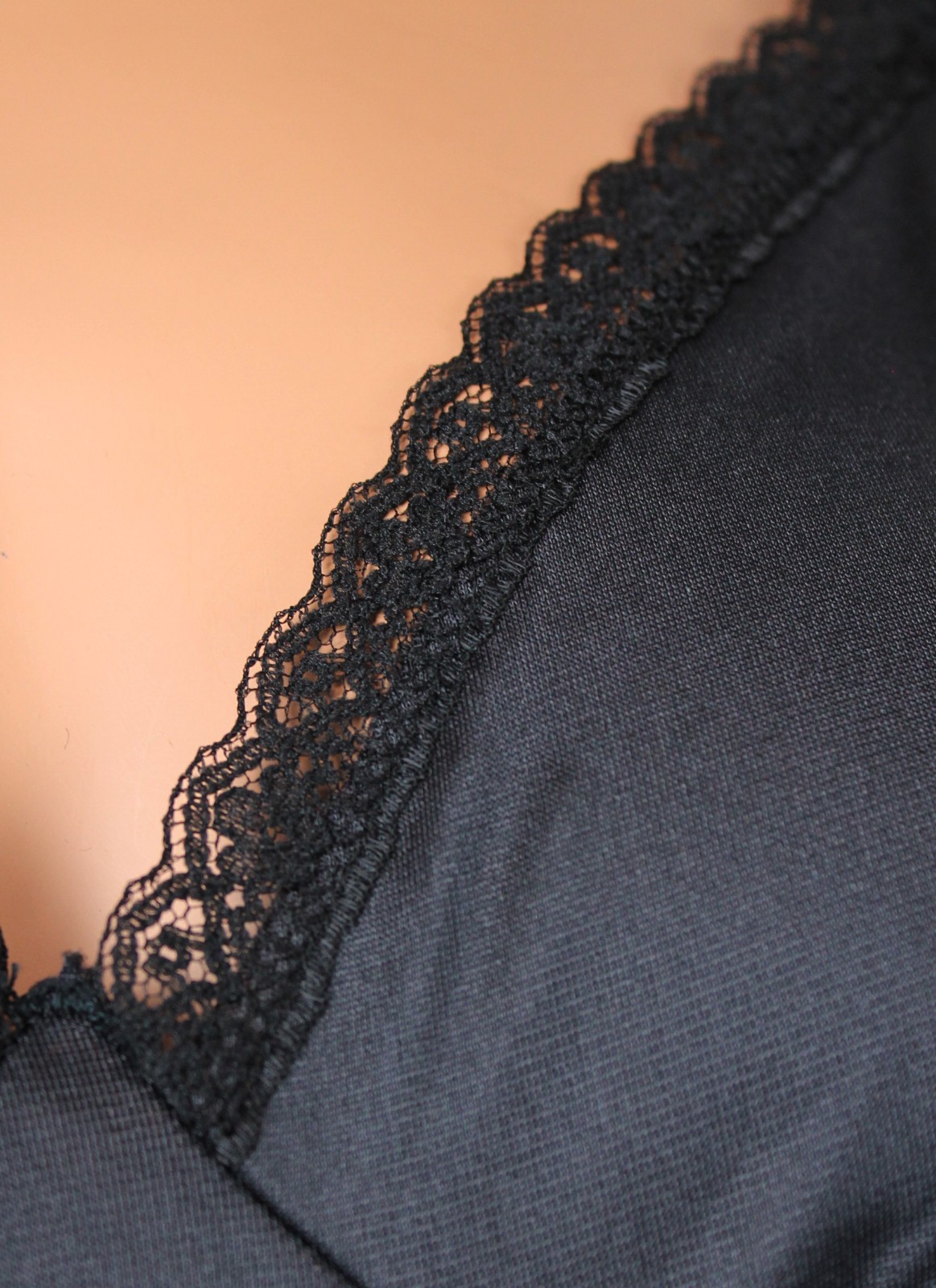 70s Full Slip 38 Vintage Sears Black Lace Trim Tiered Snip It Hem Dress Slip