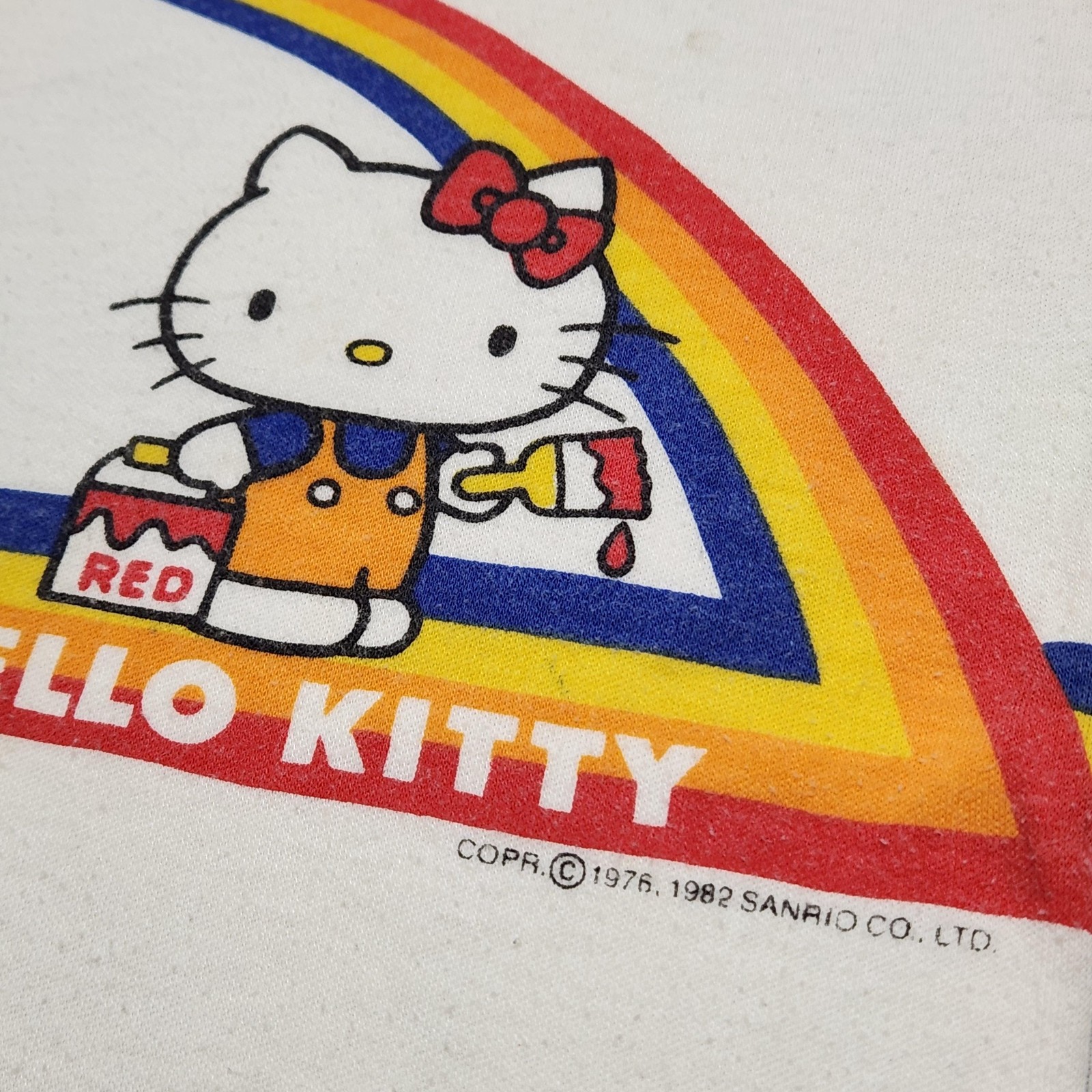 Vintage 80s Hello Kitty Rainbow Ringer Tshirt White Sanrio Toddler Graphic 2-4y