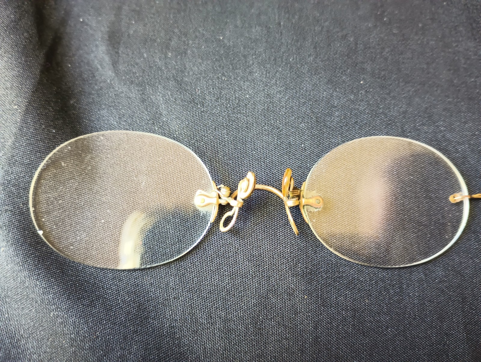 Antique 1/10 12k gold-filled GF Pince-Nez eye glasses w/ HAIR PIN & lined case