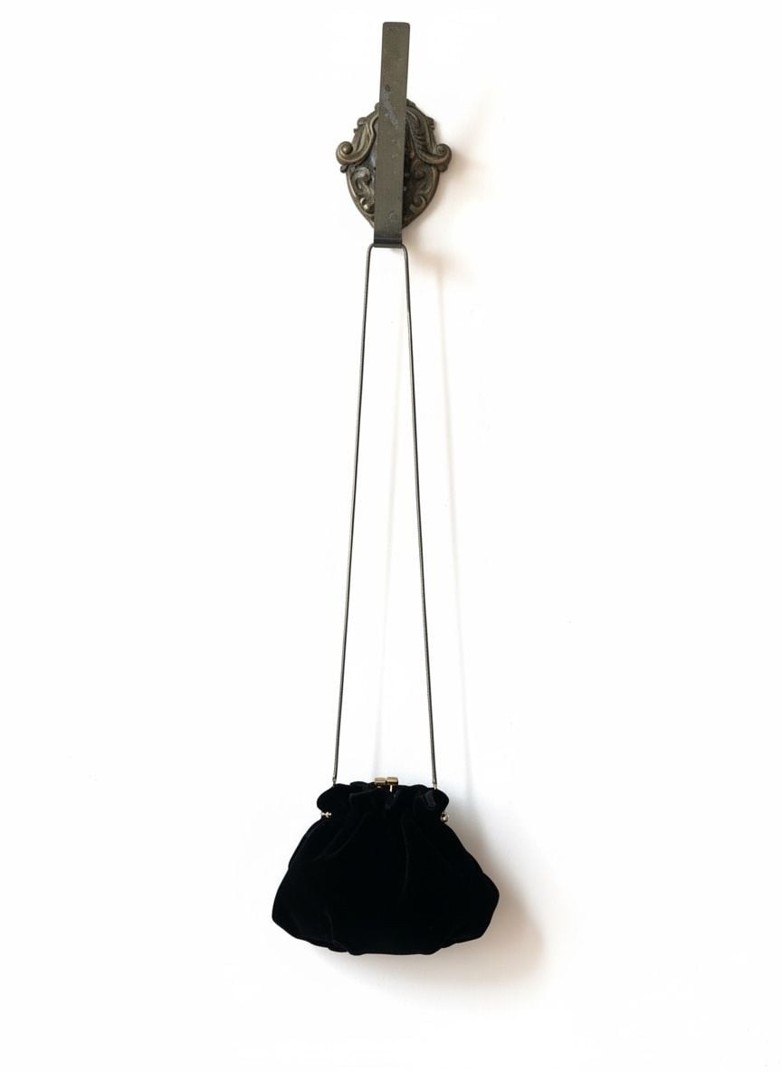 Carolyne Barton Night Vintage Black Velvet Evening Pouch with Gold Tone Frame.