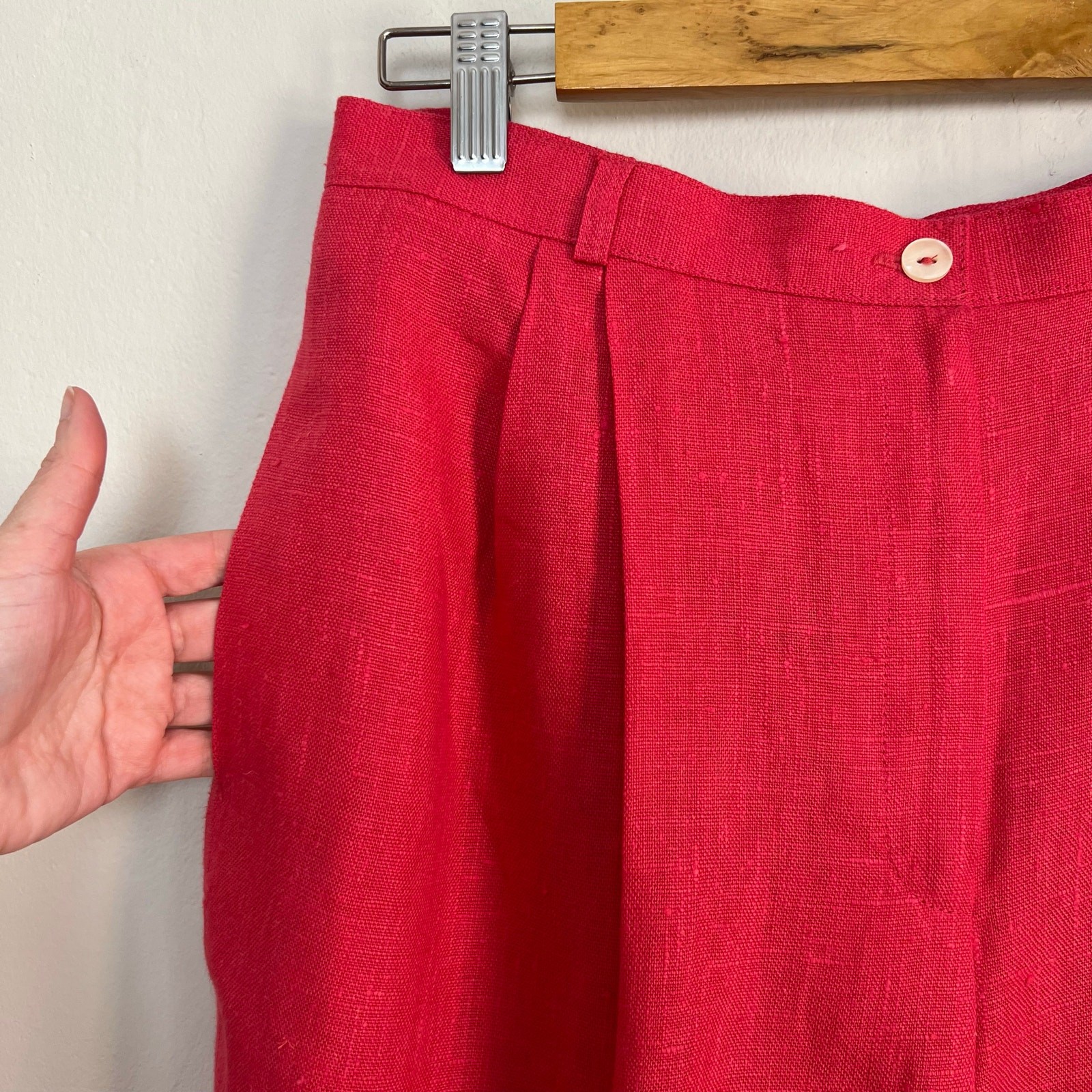 NWT Vintage 90s Harvé Benard Hot Pink 100% Linen High-Waisted Pleated Trousers 8