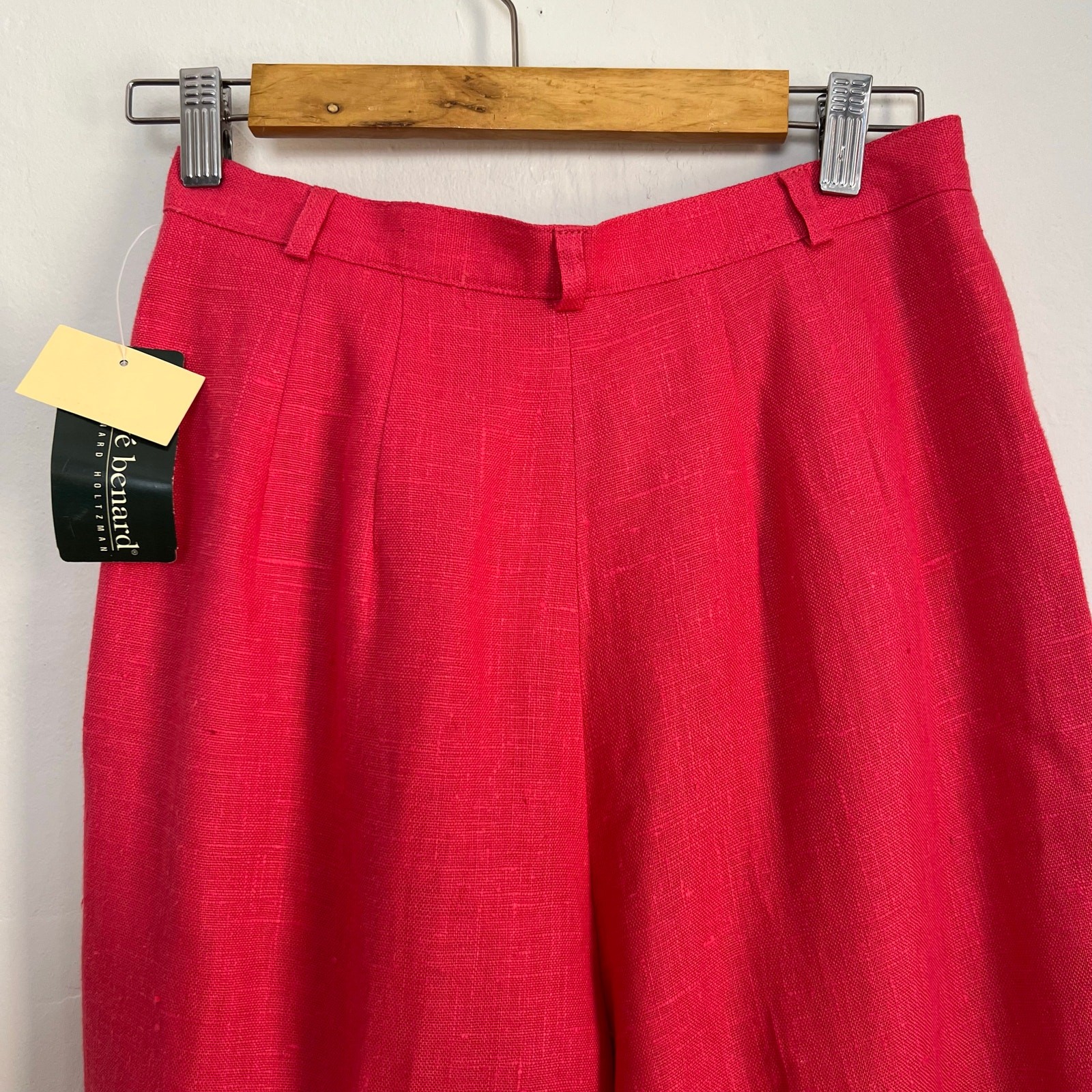 NWT Vintage 90s Harvé Benard Hot Pink 100% Linen High-Waisted Pleated Trousers 8