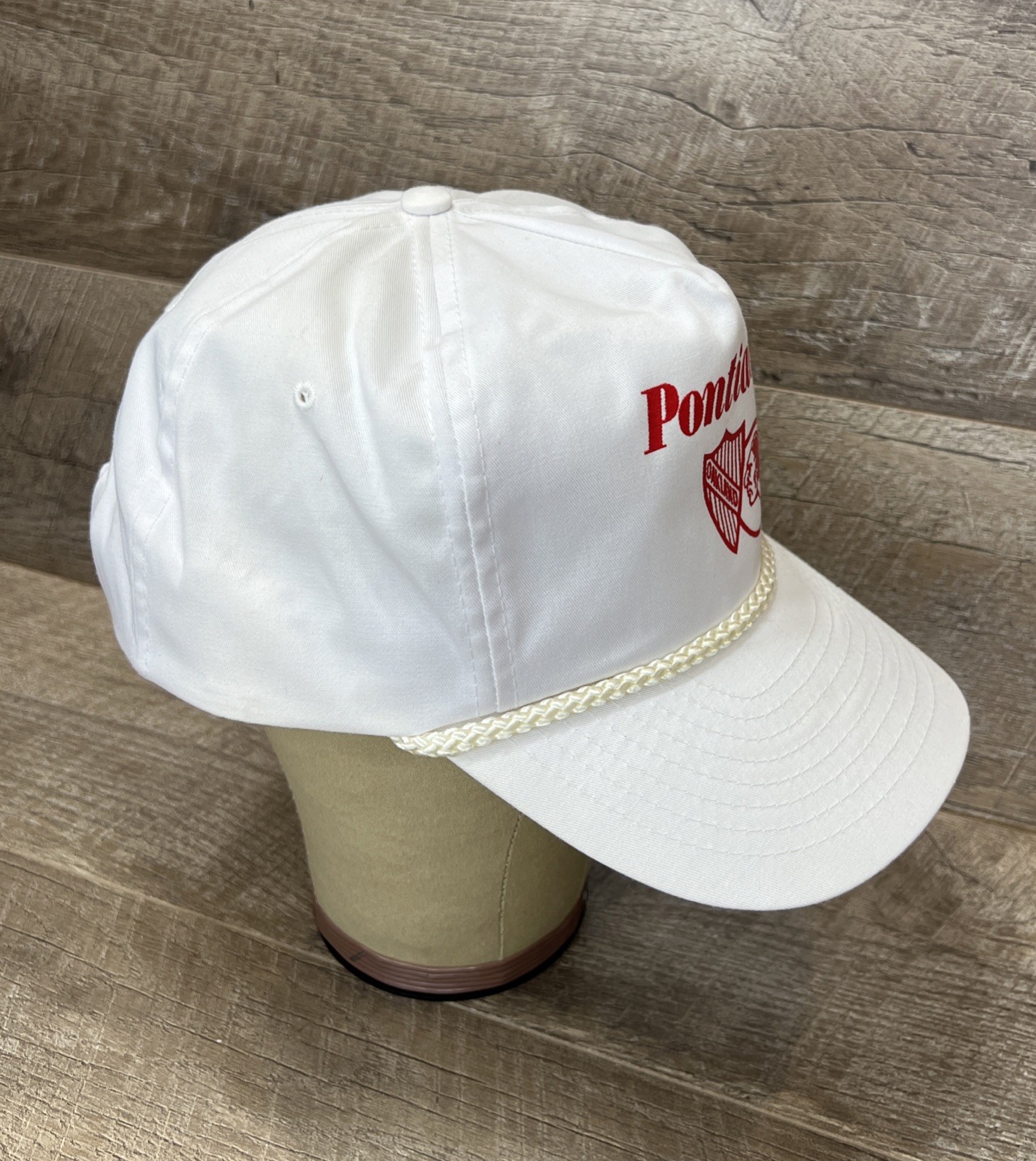 Vintage Pontiac Motorsports Oakland Snapback Rope Hat Cap White/Red Nissun Cap