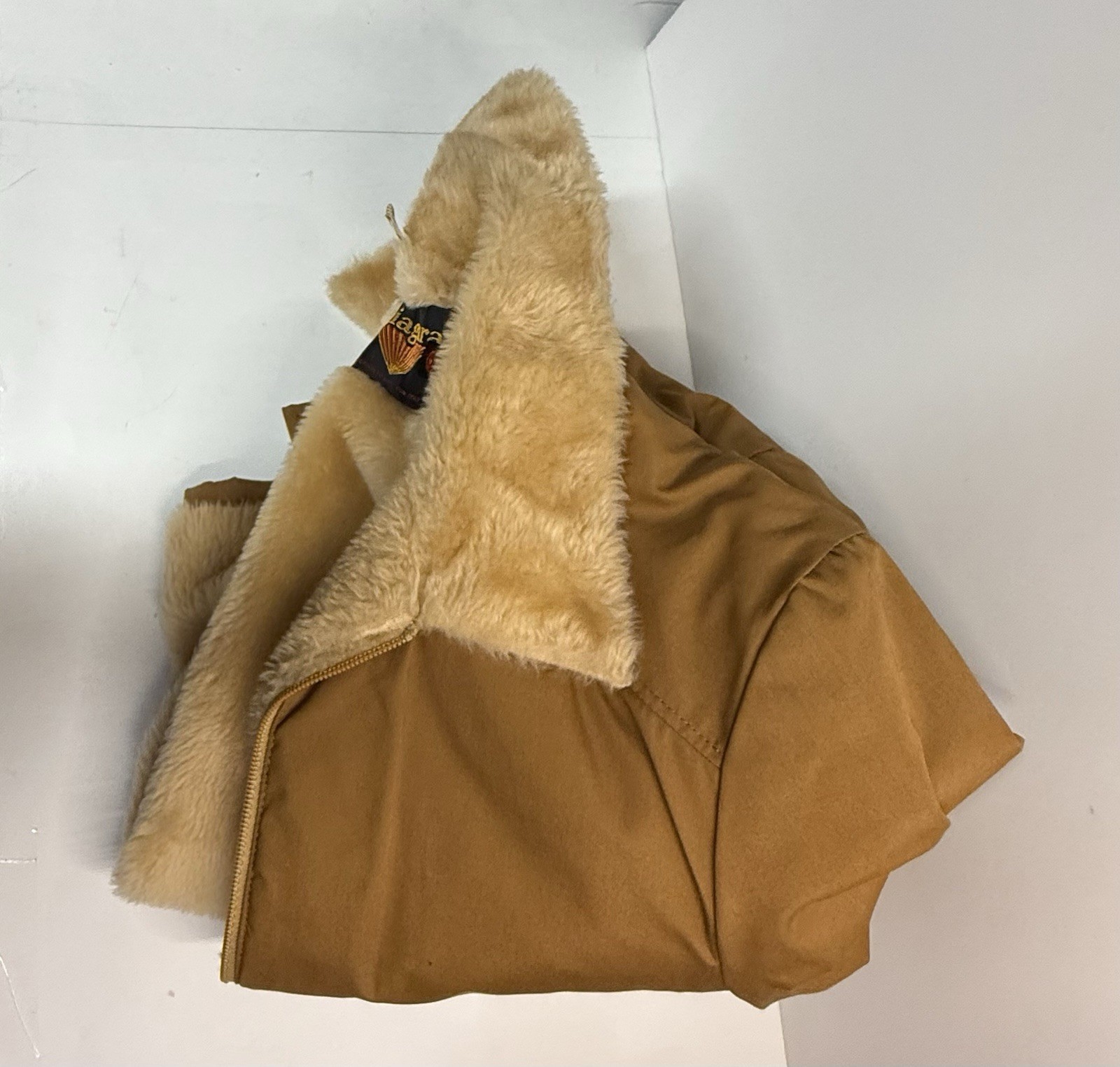Vtg Niagara Tan Polyester/Cotton Bomber Jacket Faux Fur Sherpa Lined Men’s 46
