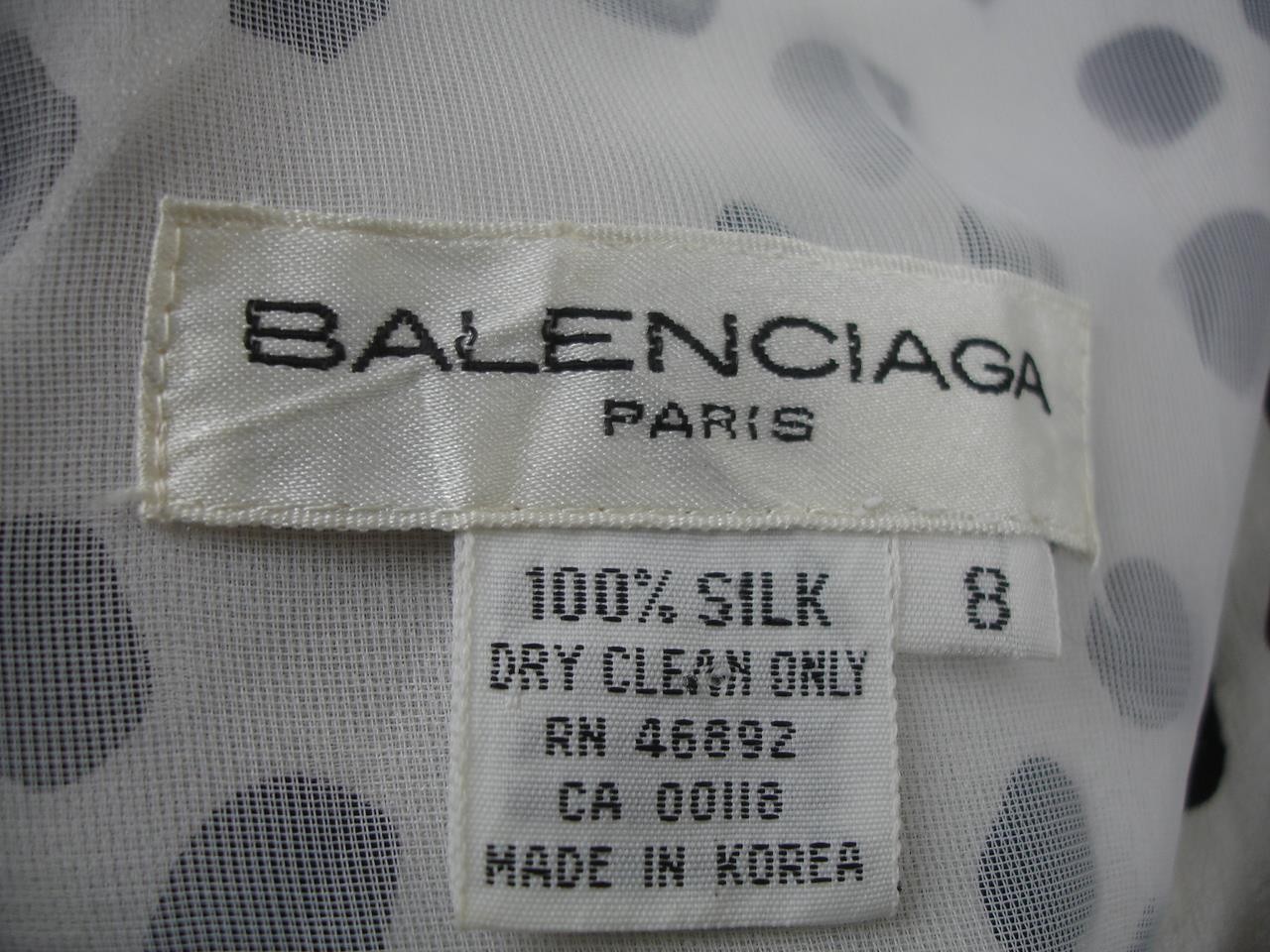Women’s 8 Vtg 1990’s Balenciaga Paris 100% Silk Dress Black White Polka-Dot Long