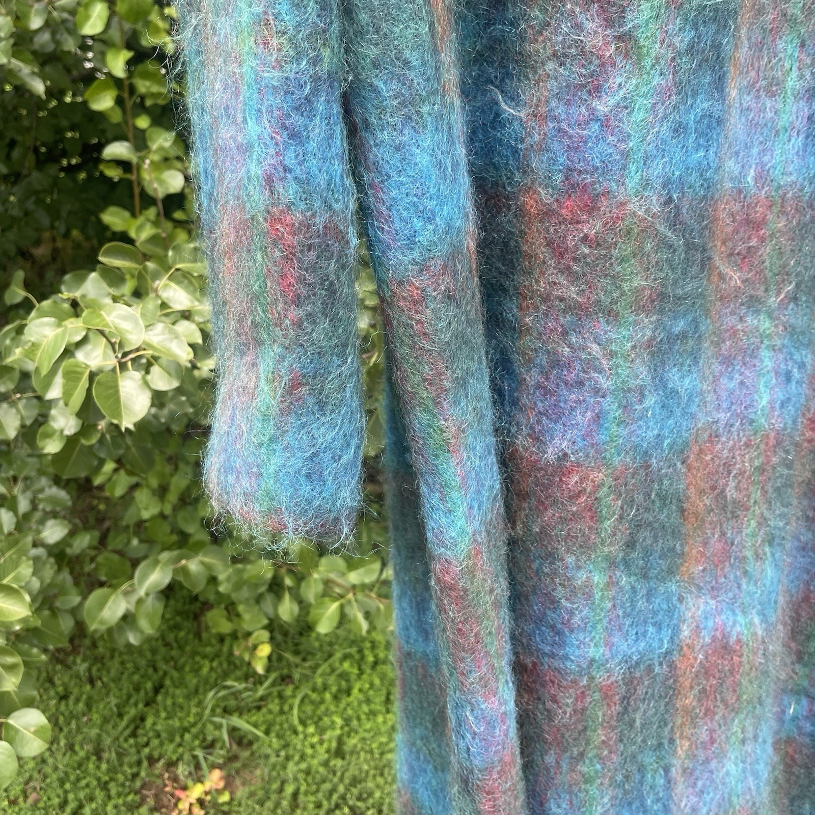 Vintage 70s 80s RIEL Coat Company Blue Rainbow Mohair Long Jacket Union made