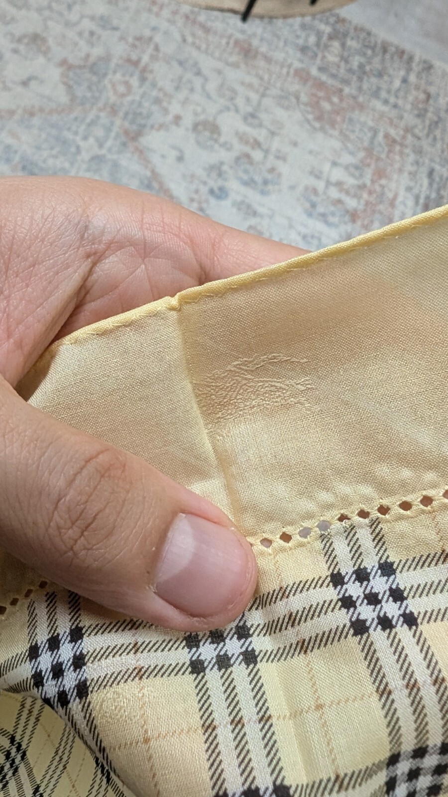 Burberry Vintage Cotton Handkerchief Check Yellow Blue 19 x 19 inches