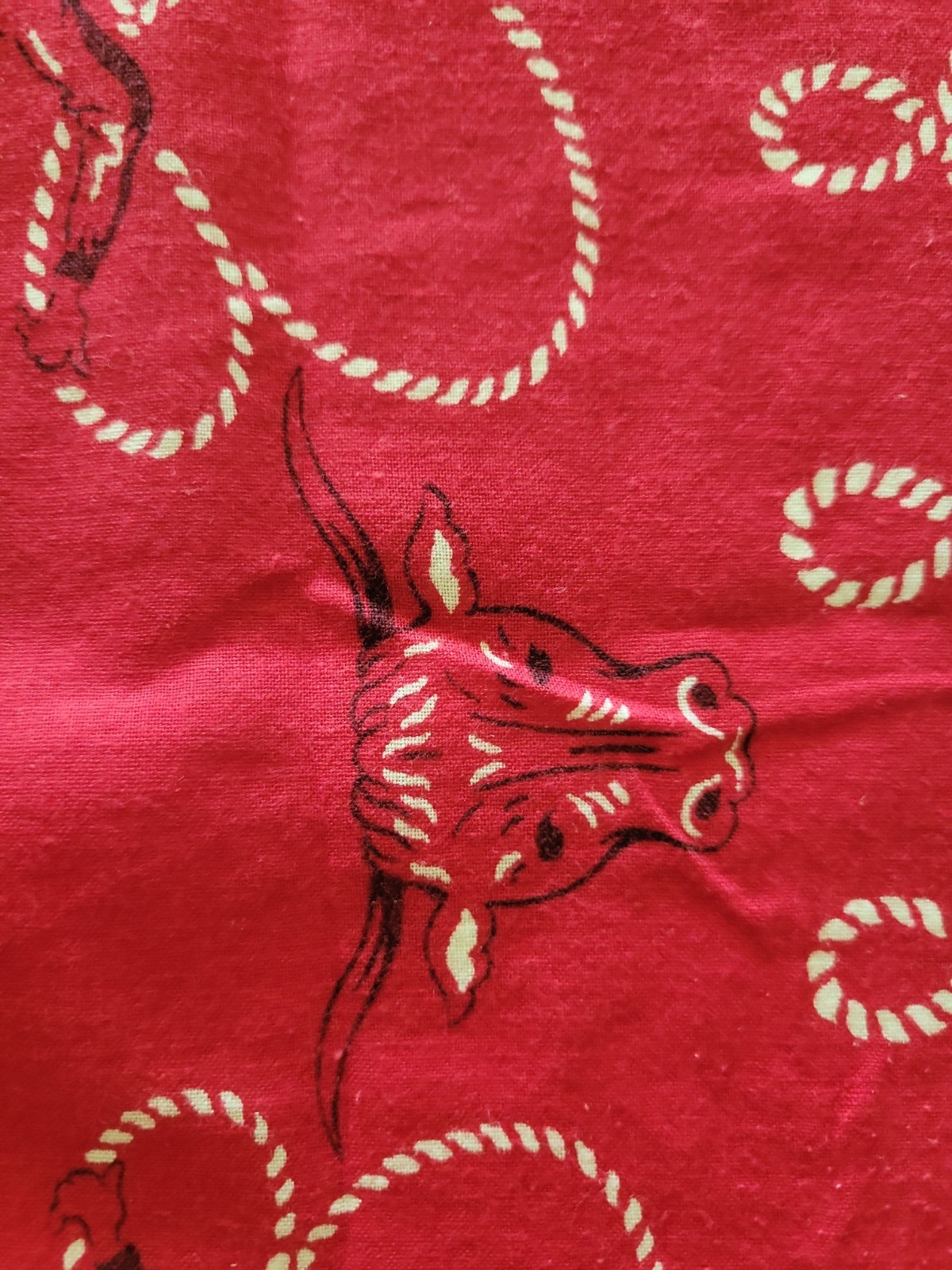 Vintage 50s Swagger Red Scarf Bandana Western Cowboy Lasso Boots Bull Cotton