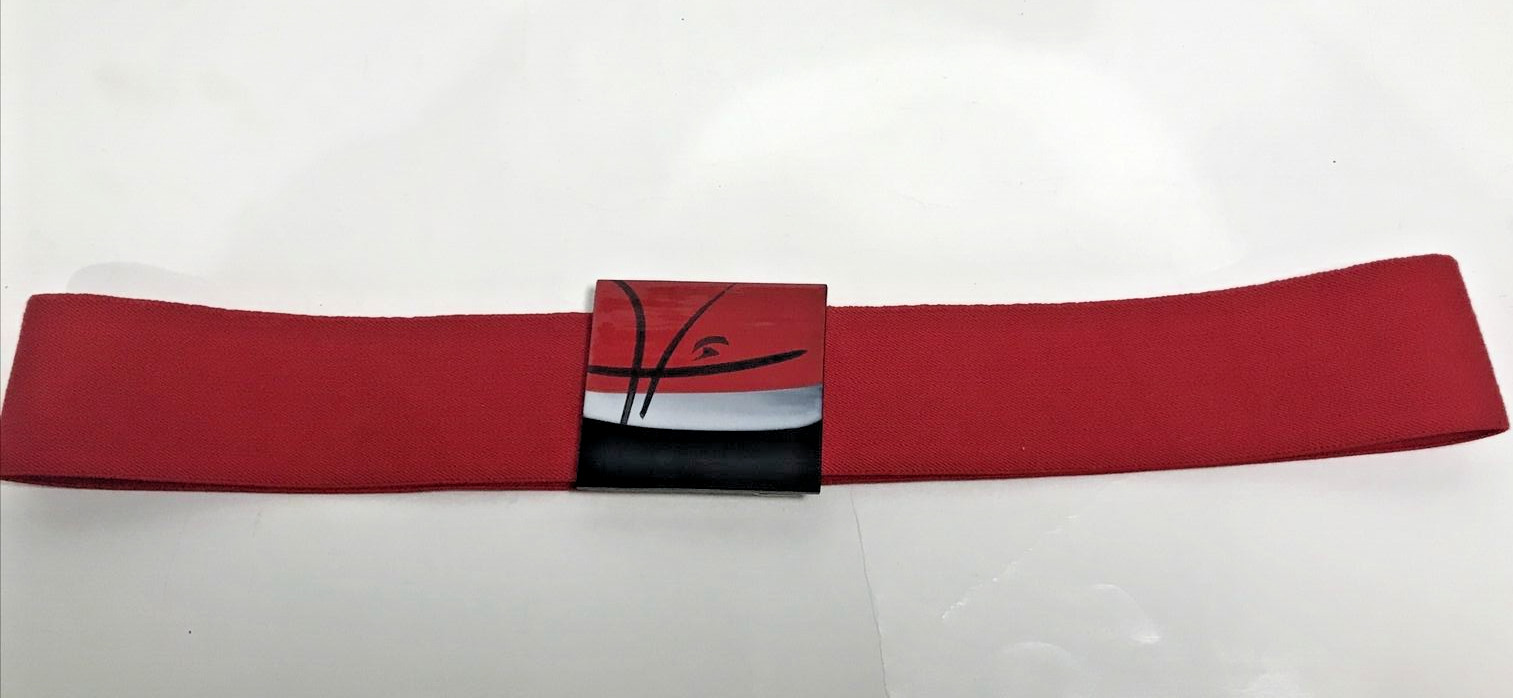 NWT Retro Y2K Red Cinch Waist Stretch Belt 2″ Wide Glass Art Buckle