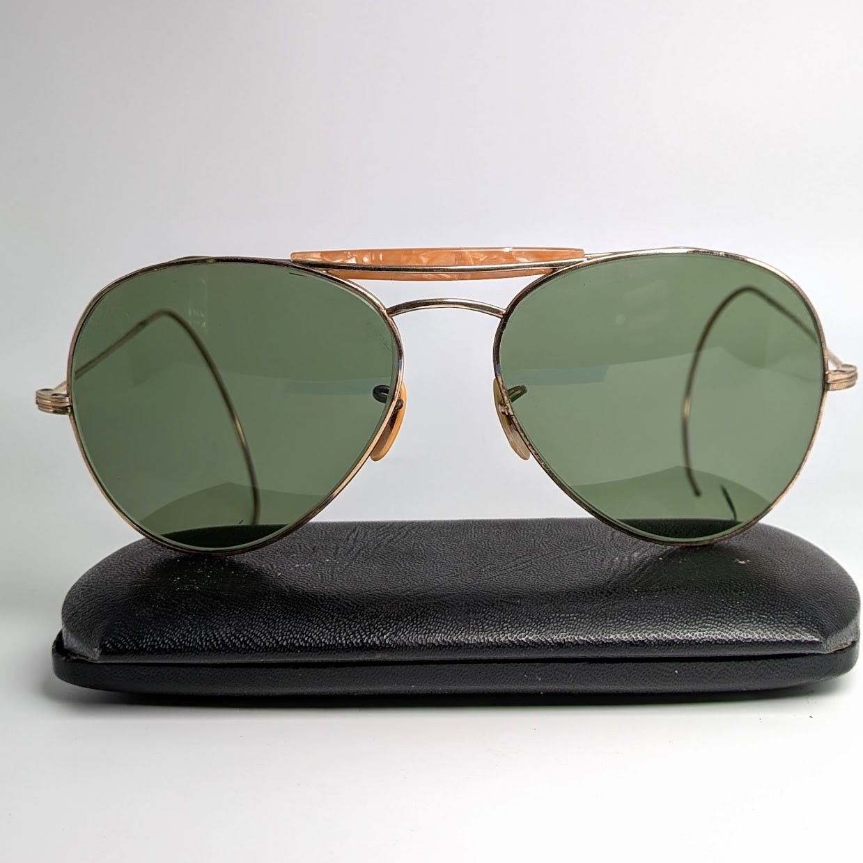 Vintage Gold Filled Aviator Eyeglass Frames 40s 55/15 Mineral Glass Lens