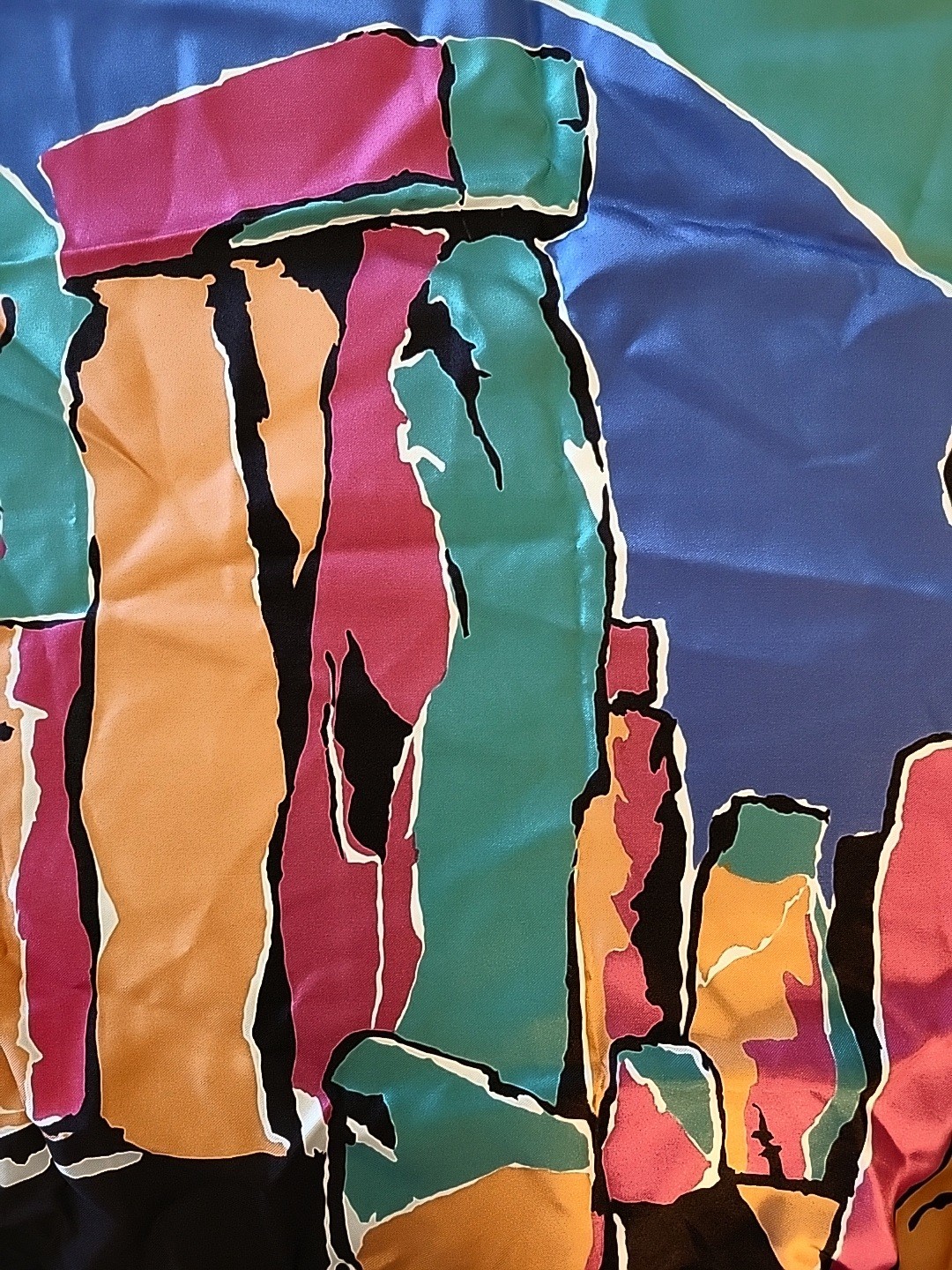 VTG 60s 70s ́ Abstract “Stonehenge” Silk Twill Quality Scarf, English Heritage