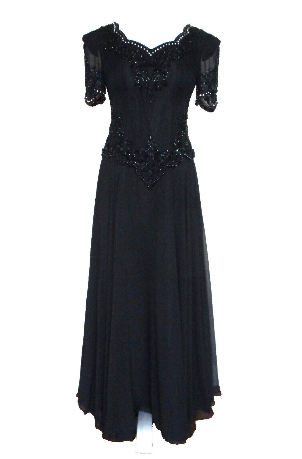 Le Monde Fashions Evening Gown Sz 8 (Vintage) Women Black Beaded Silk Dress NWT