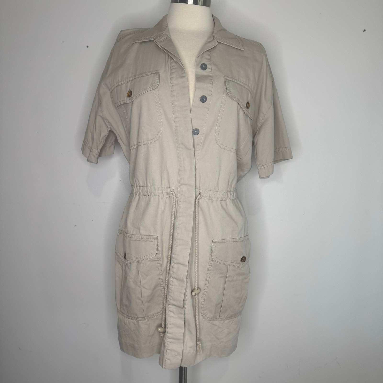 VTG 1980s Liz Claiborne Minimalist Saharienne Safari Utility Cotton Dress Size 8