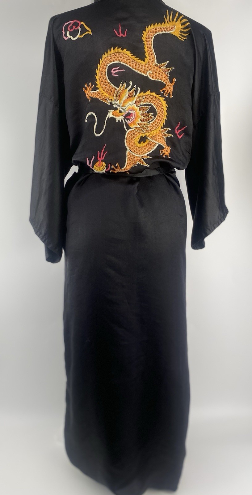 Vintage Golden Dragon Hand Embroidered Silk Robe Size X-LARGE