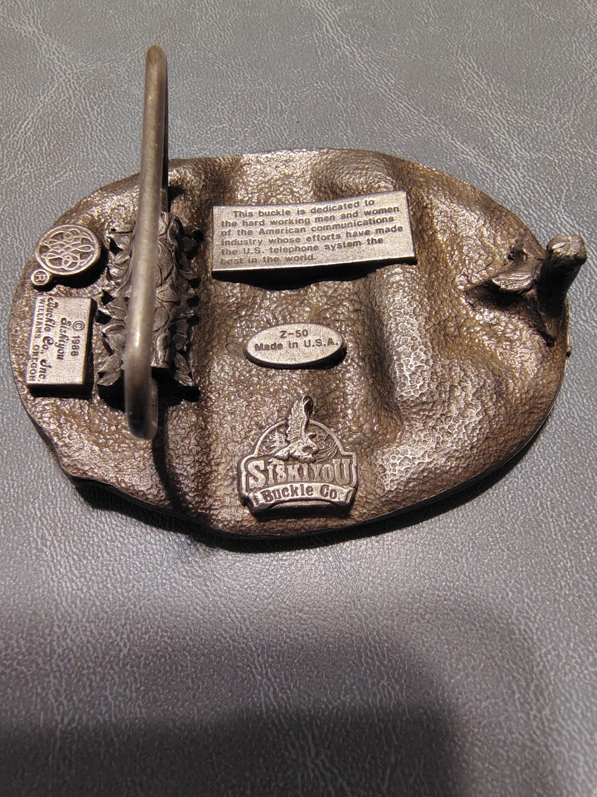 Vintage 1988 Pewter Siskiyou Communications Telephone Belt Buckle