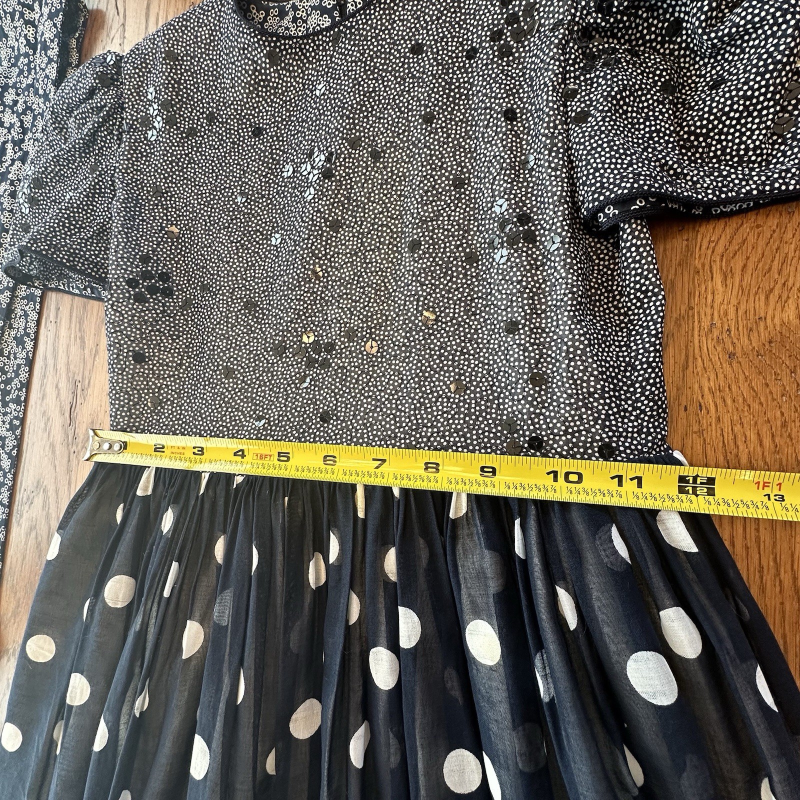Vintage Joan Calabrese Girls Sz 10 Navy Sequined Polka Dot Formal Dress