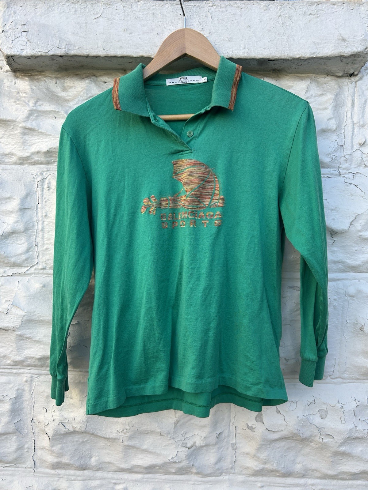 Vintage Balenciaga Shirt Women’s M Green Half Button Polo Casual 1980’s