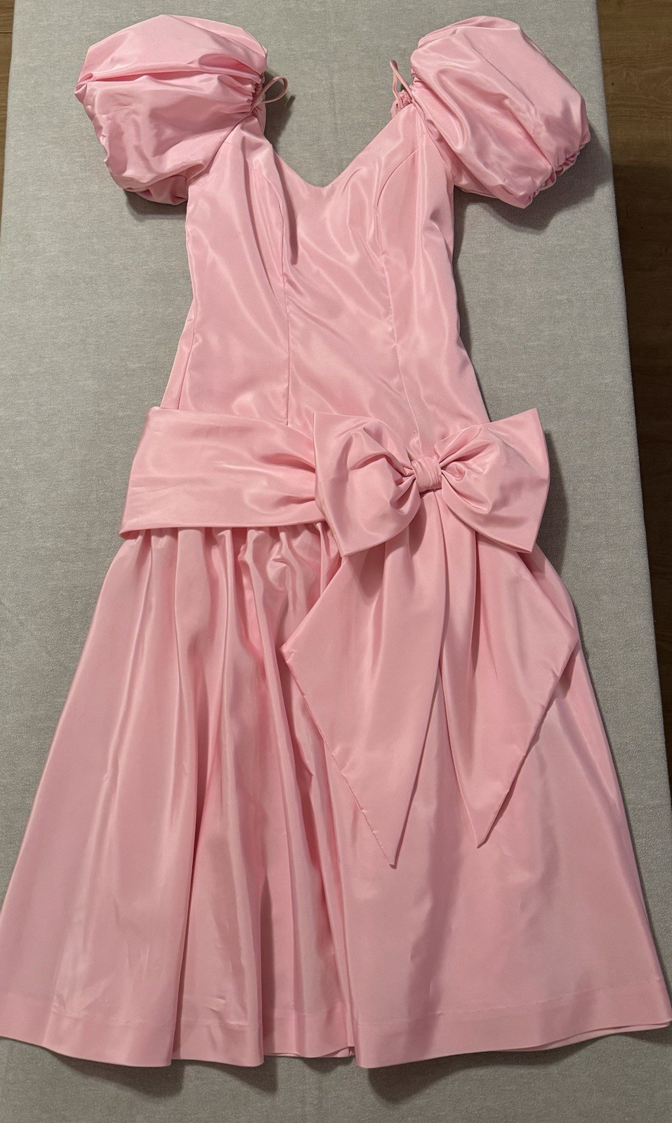 Vintage 80s Girls Pink Puff Sleeve Party Dress Big Bow USA Made sz 5/6 Princess