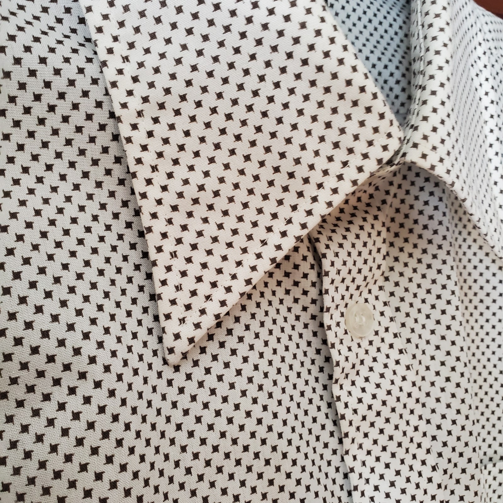 80s BLK Mini Polka Dot Pinwheel Dress Suit Shirt Mens L-XL 16.5-34/35 Vtg NF EUC