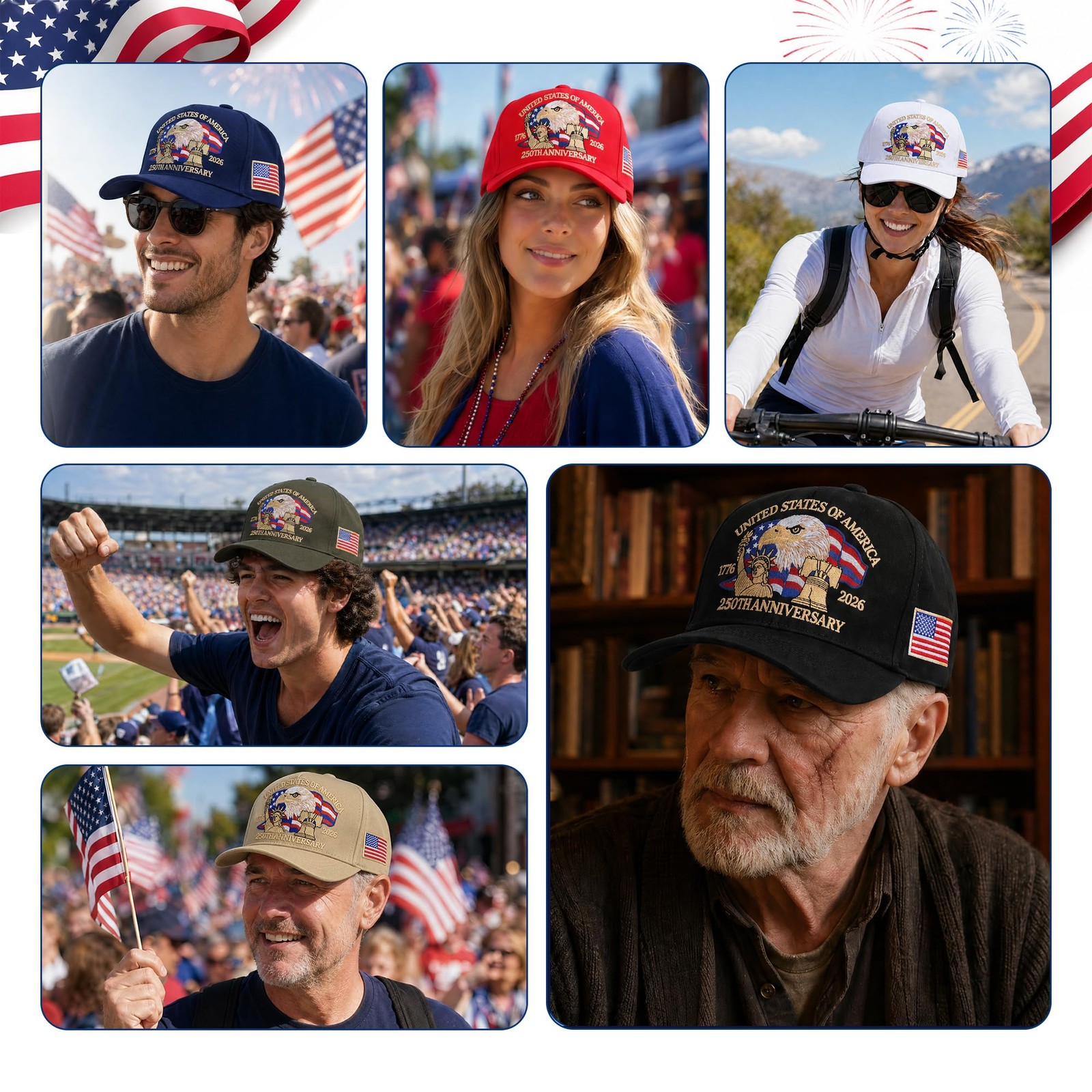 250th Anniversary USA Hat – Adjustable United States One Size, Red