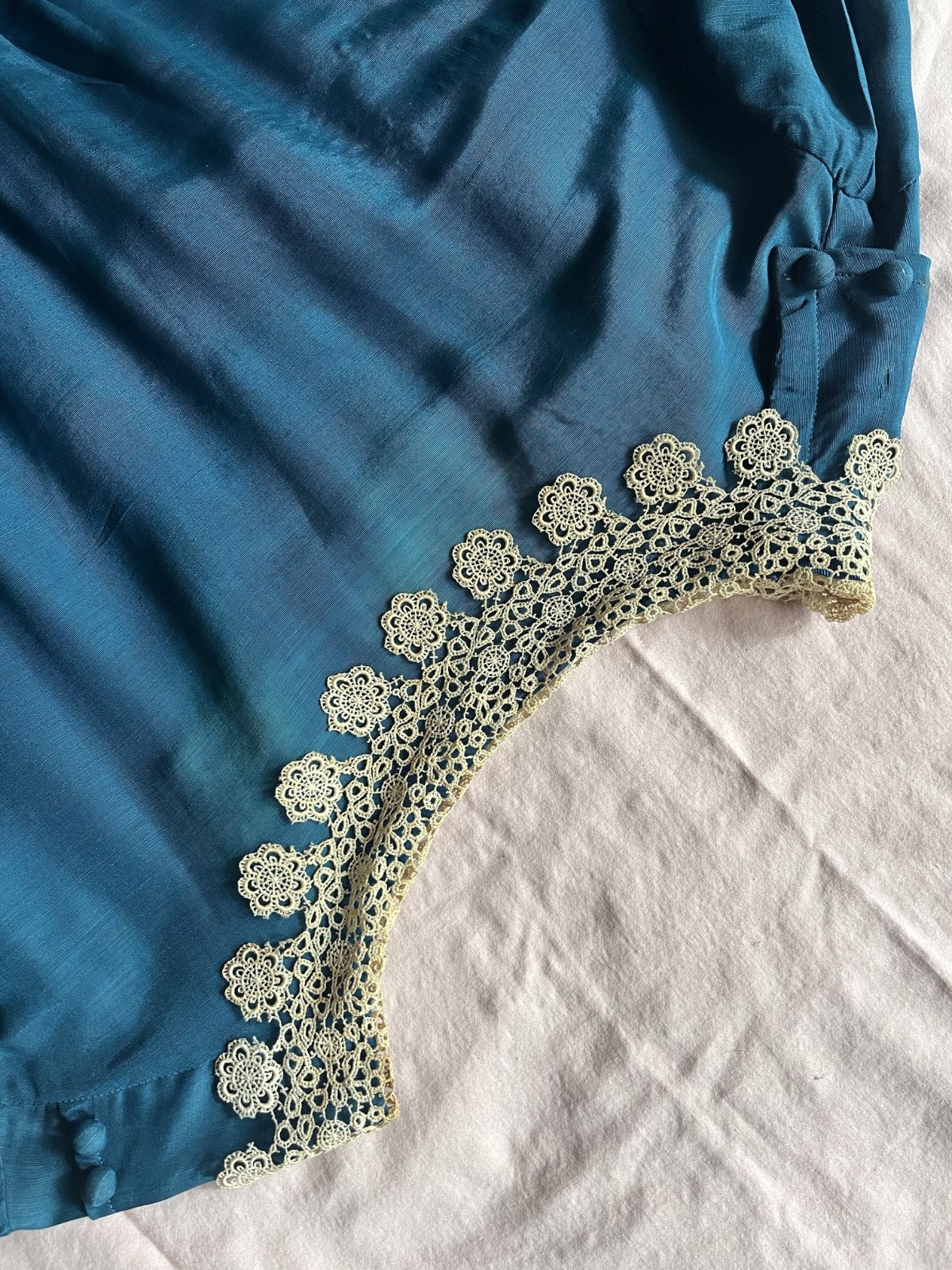 1910s 1900s antique Turquoise Silk Dress – M/L