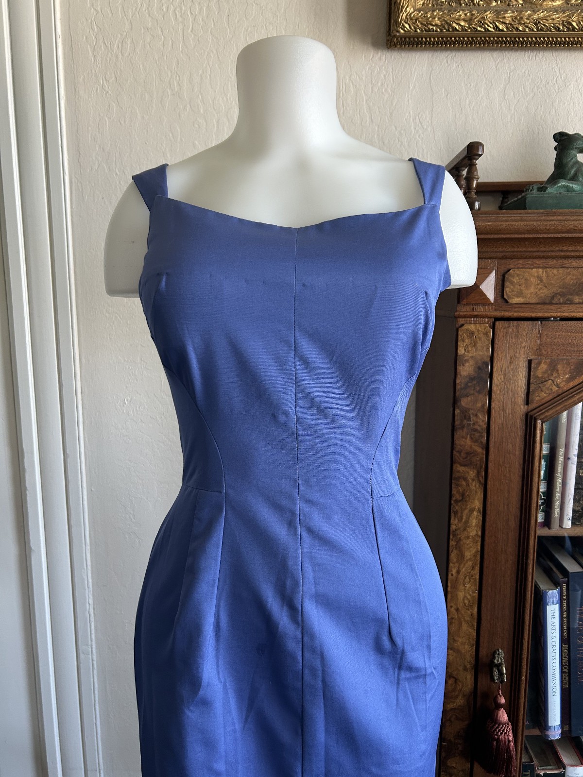 Vintage 1950s Bombshell Dress Blue Wiggle Cocktail Pinup Vixen 34-26-36