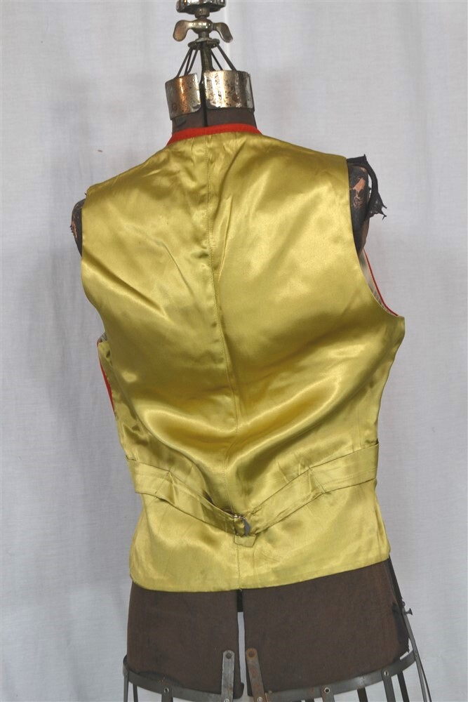antique/vintage vest red wool pockets back buckle chest 38 lined England best