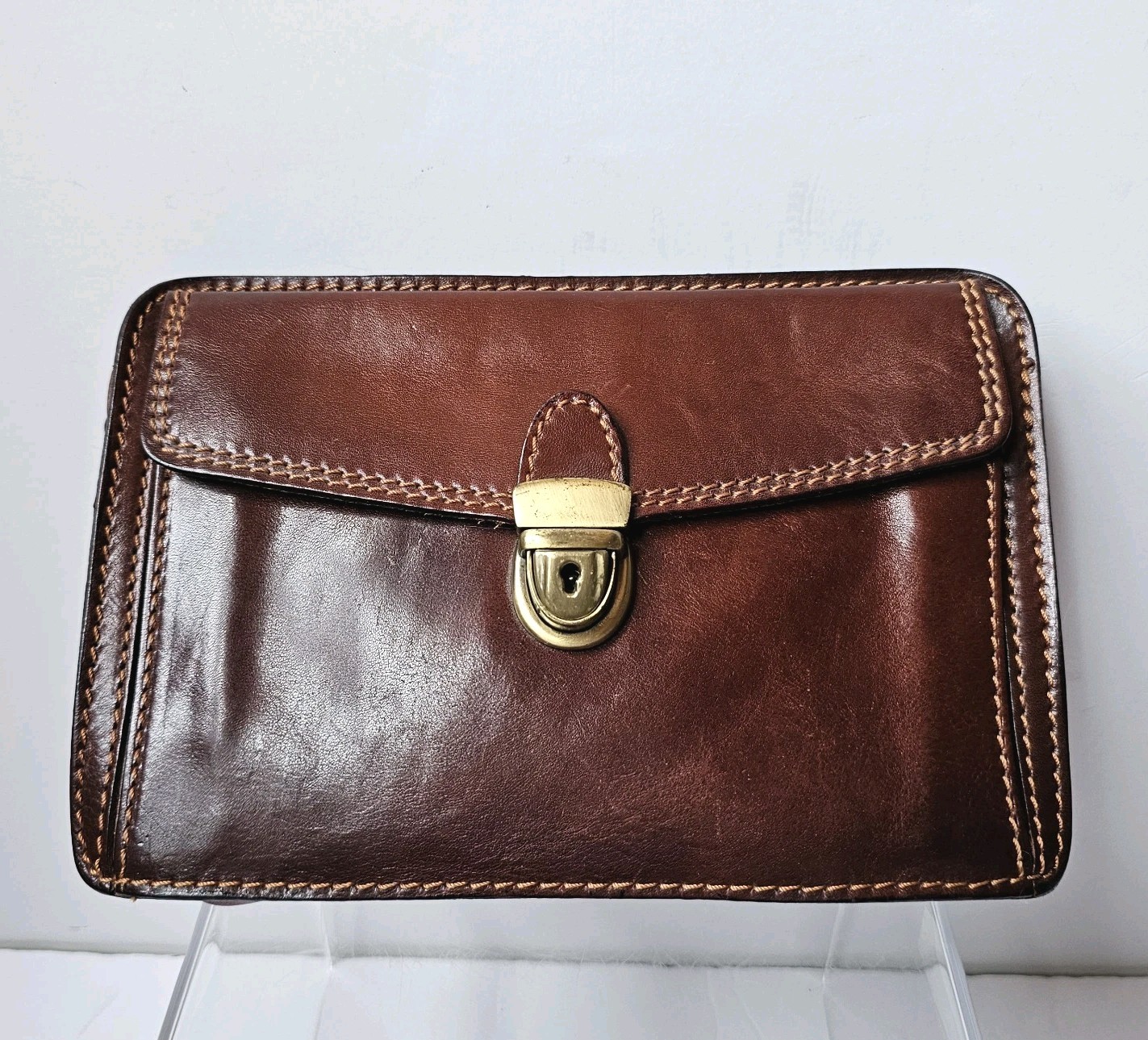 Vintage Leather Wrislet Clutch Purse ~ Stunning British Tan ~ Gorgeous & Unique