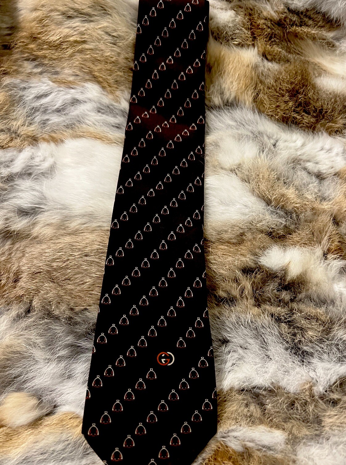 Vtg Gucci None Silk Men’s Tie Brown Beige /Gold & Orange Design Made In Italy