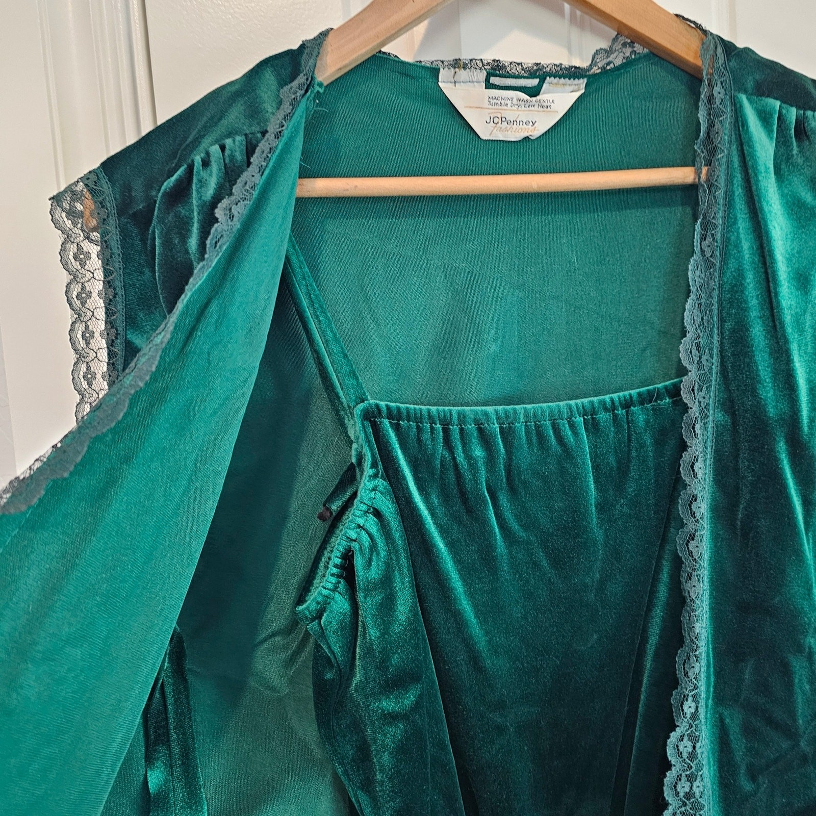 Vintage JCPenny Velvet Dress Size Small 80s Green w/Jacket Lace Glam Rock Party