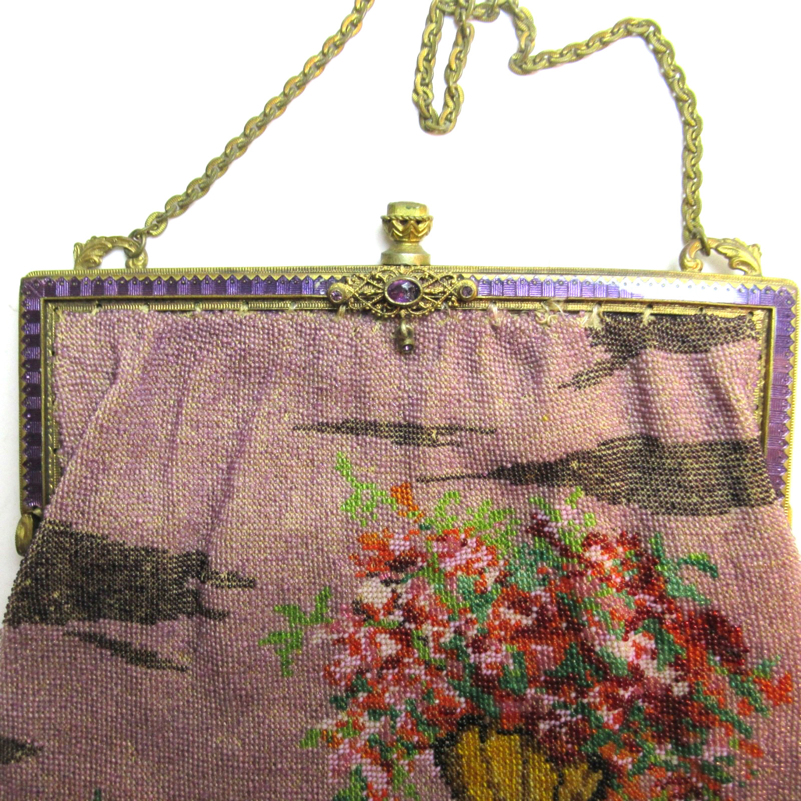 Antique Vintage Micro Beaded Purse Scenic Guilloche Frame SELLER PAYS US TARIFFS