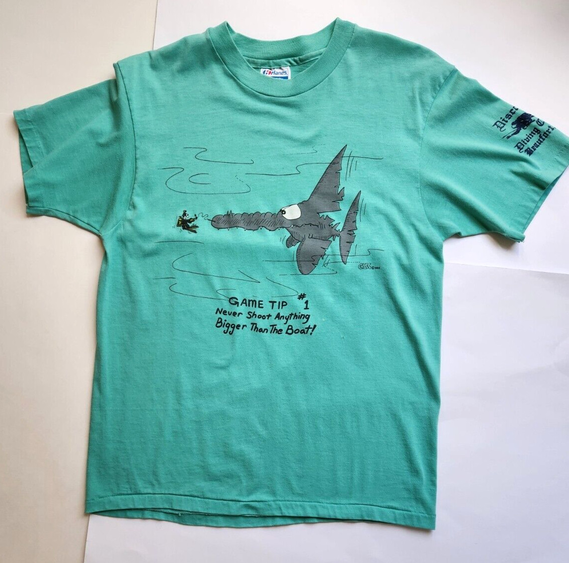 Vintage 80s Fishing Scuba Shirt Cartoon Graphic Single Stitch Hanes Tag USA