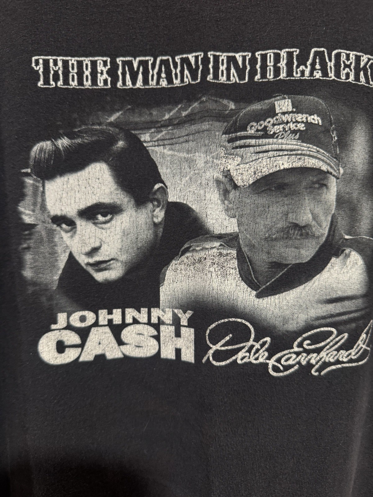 VTG Dale Earnhardt Sr & Johnny Cash Men in Black Cars & Guitars shirt 2XL – Y2K