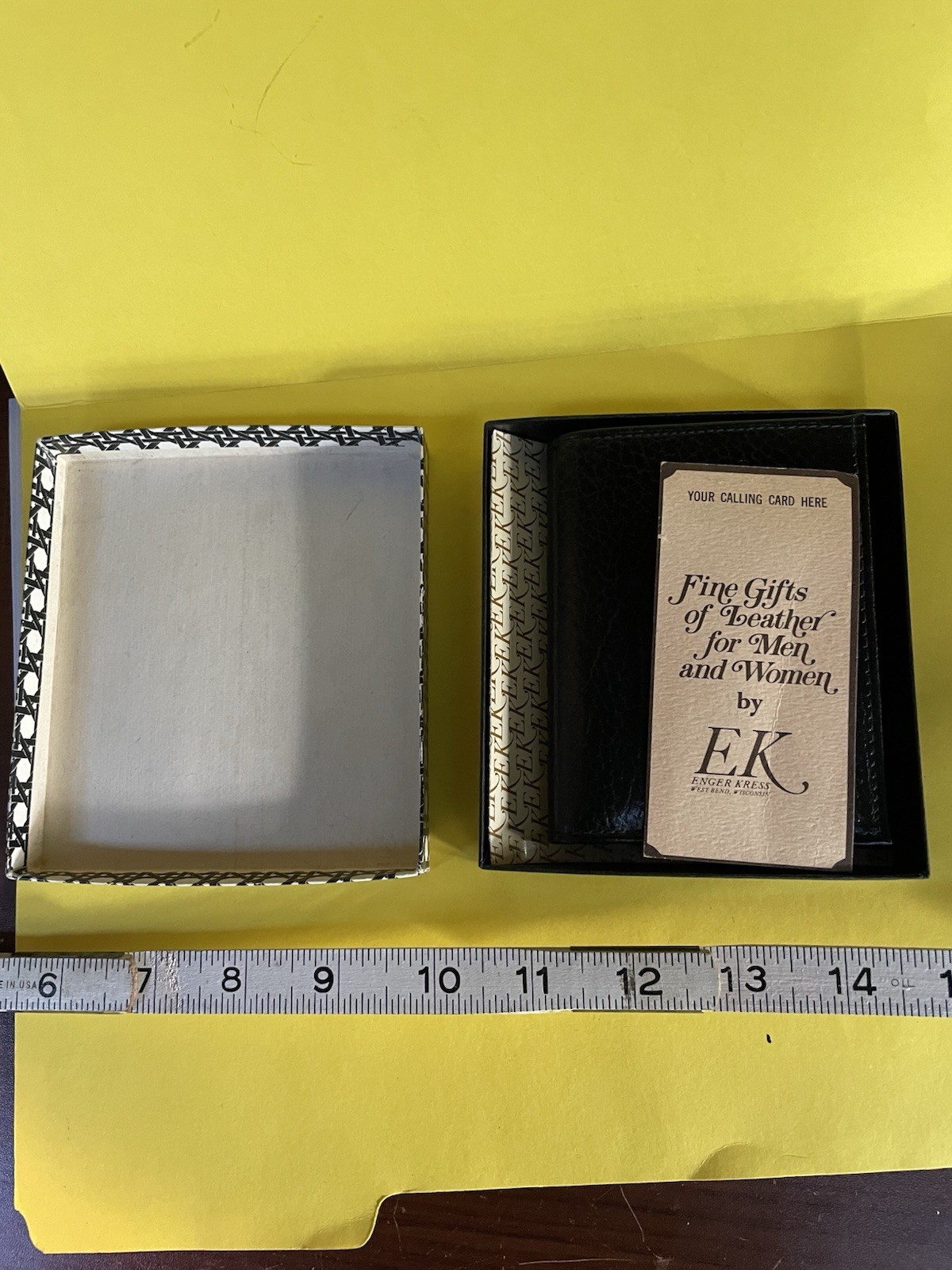 Vintage wallet Enger Kress Fine Leather Billfold USA with Box NOS Black 1960s
