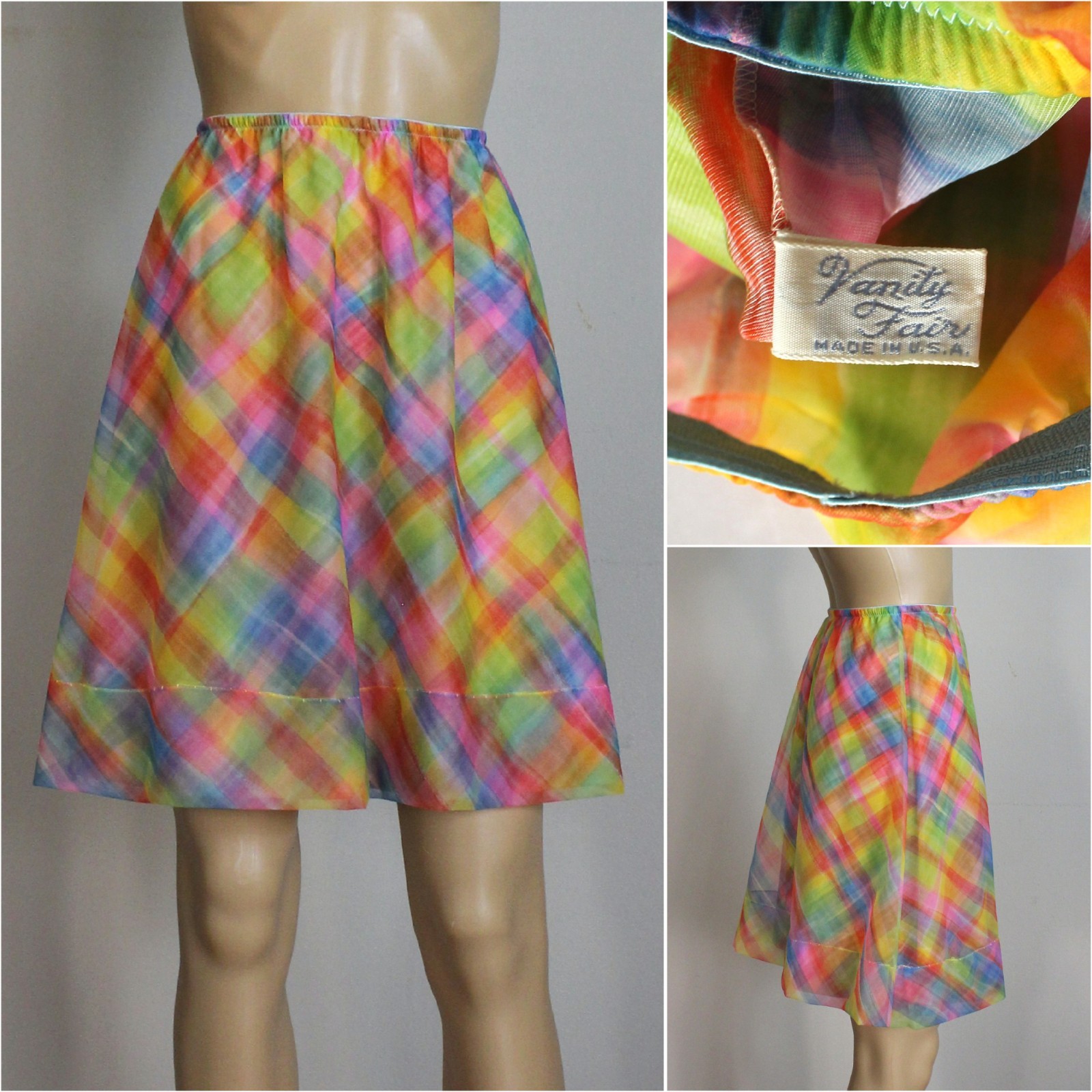 Vintage 1960s/60s Vanity Fair Rainbow Stripped Chiffon Overlay Skirt Slip
