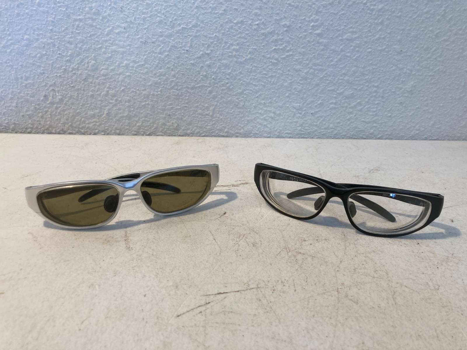 2 Pairs Vintage Sport Wrap Sunglasses Silver Smoke & Black Clear Lens Eyewear