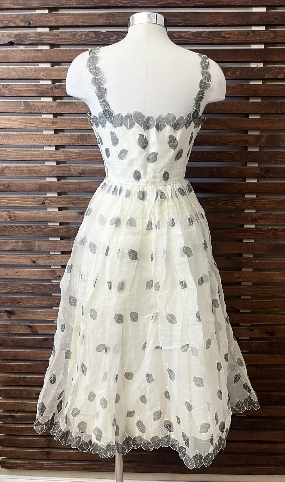 Vintage 1950s 50s Lanz Original Ivory & Gray Sheer Leaf Rockabilly VLV Dress