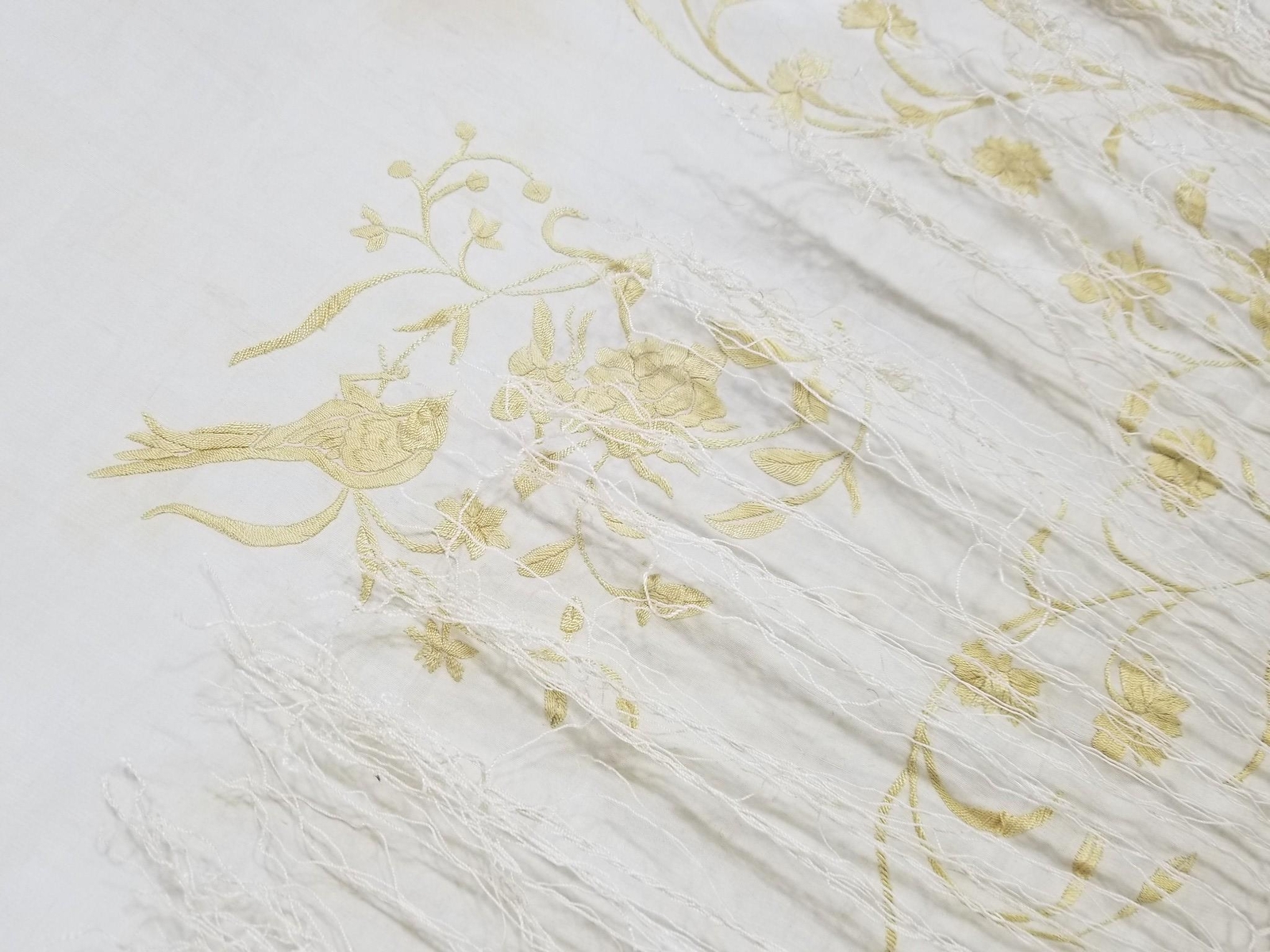 Antique 19th Century Chinese Silk Embroidered Piano Shawl 62×62 inches