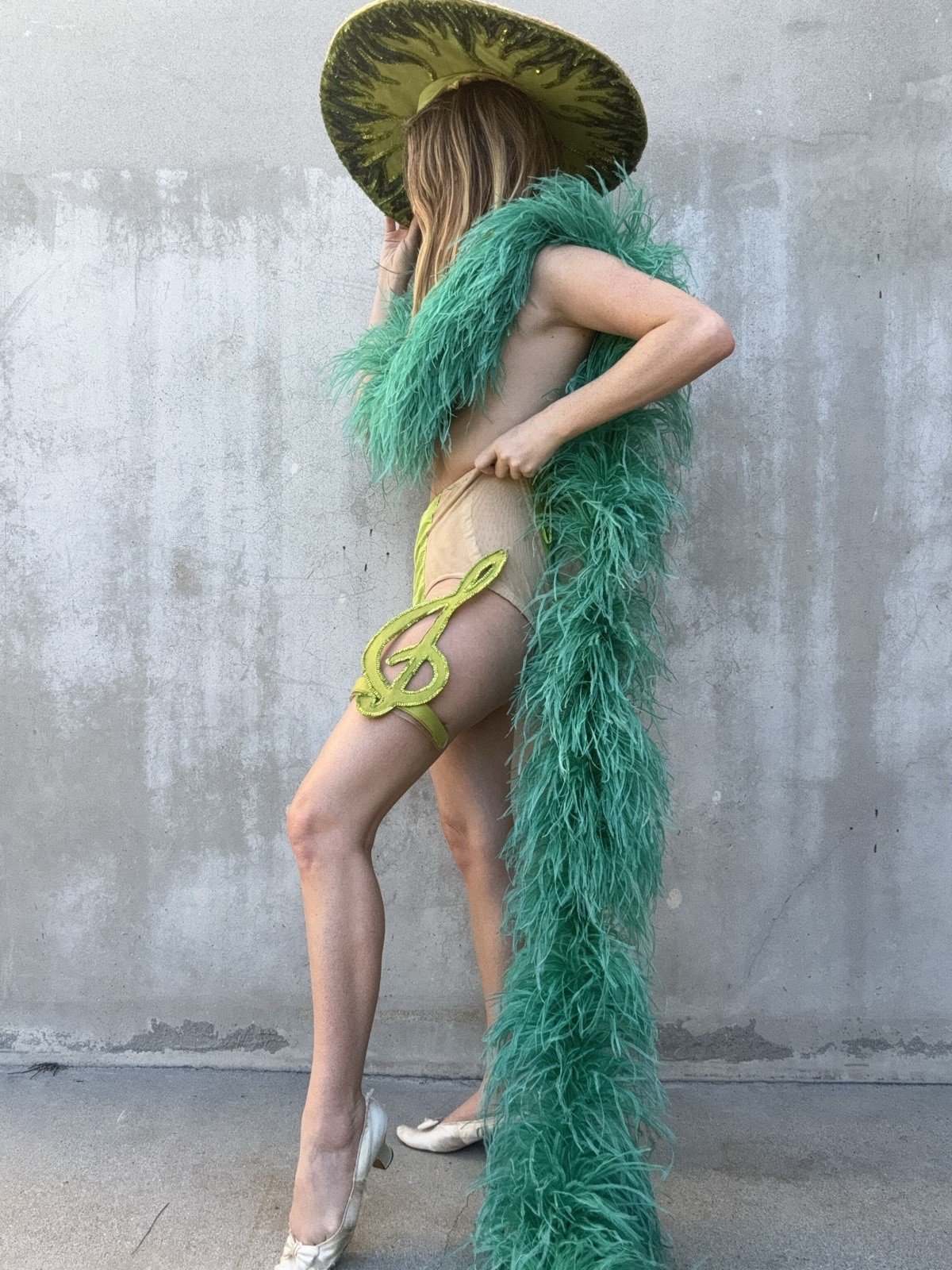 Vintage 1930s Showgirl Bottoms & Music Note Cuff Set Costume Hollywood Green