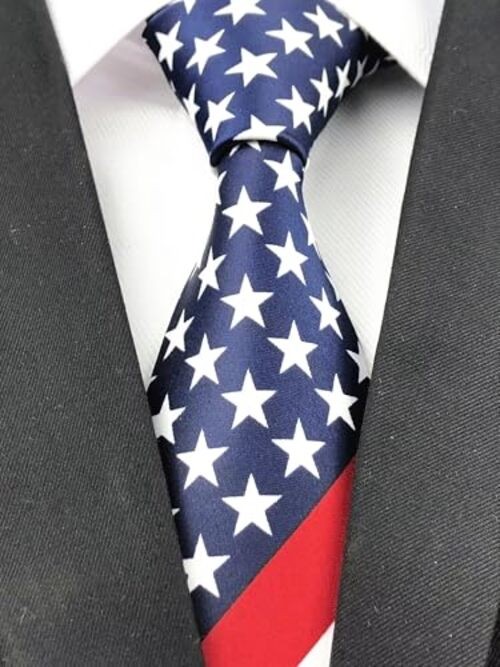 3.15″(8cm) Fashion Striped Ties Mens Plaid Flower One Size Red Blue White Flag