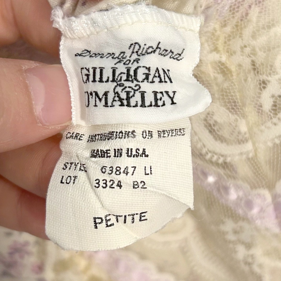 vintage donna richard gilligan o’malley lace floral nightie gown cottagecore