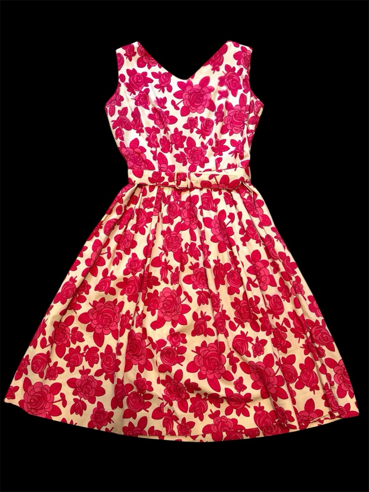 Vintage 50s Women’s Rose Novelty Print Dress Size Small Medium Pinup Rockabilly