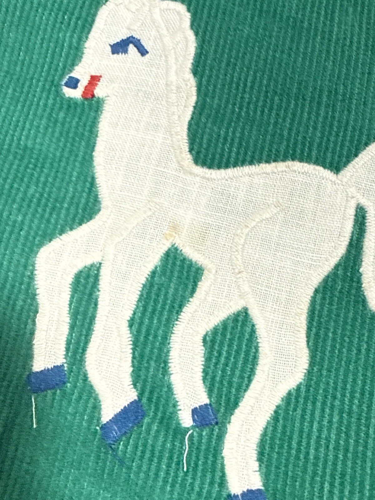 VTG 80s Preppy Green Corduroy Bermuda Bag Cover Unicorn Ric Rac SWM Monogram A