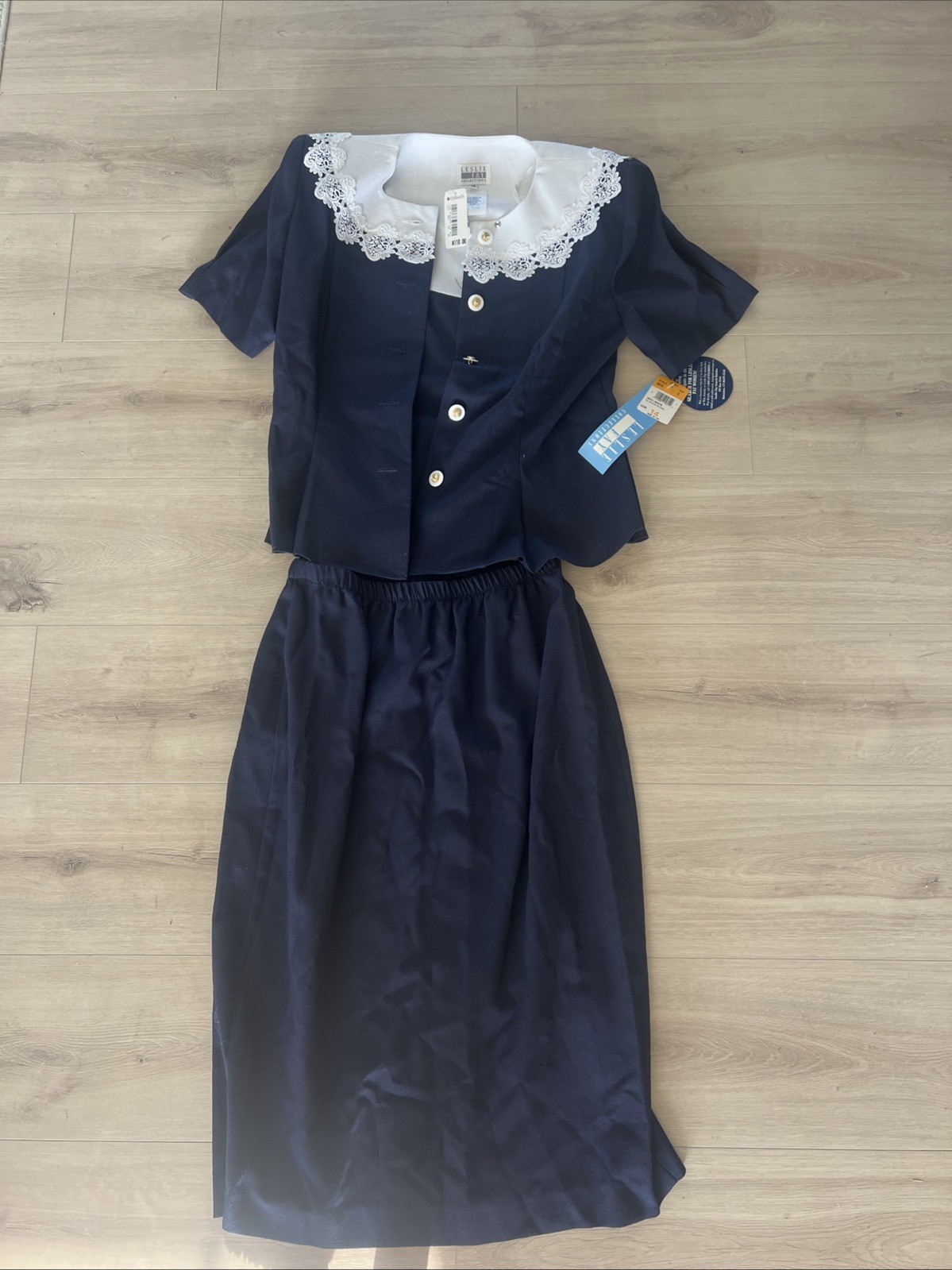 Leslie Fay Vintage 80s Navy Peplum Jacket Pencil Skirt NWT!!! Size 14