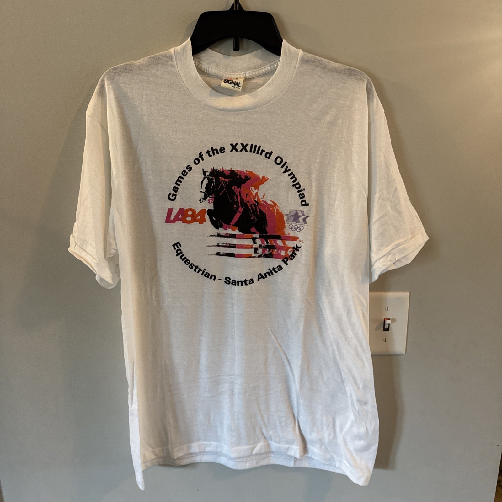 USA 1984 XXIII Los Angeles LA Olympics equestrian T Shirt Top Adult Size XL